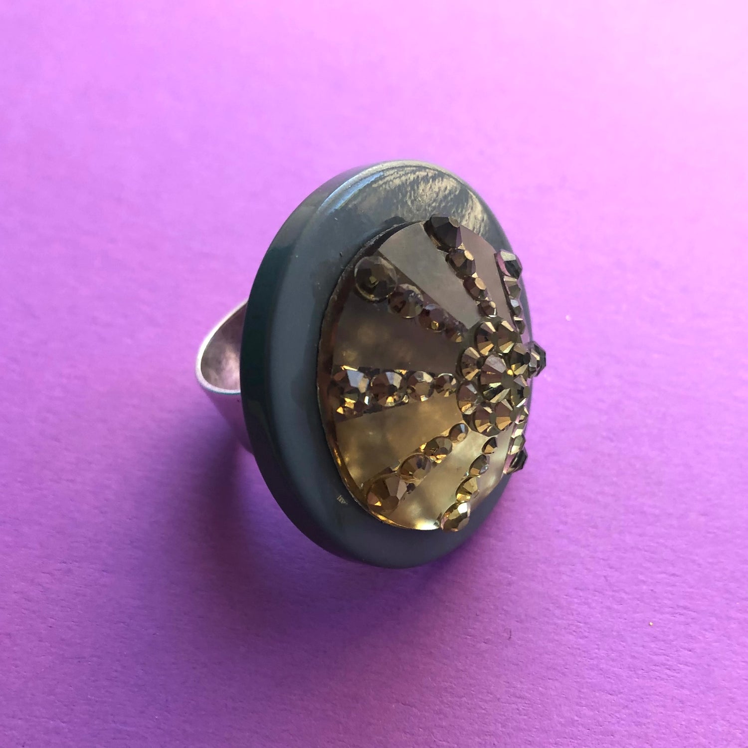 Grey Sparkle Sand Dollar Silver Cocktail Ring