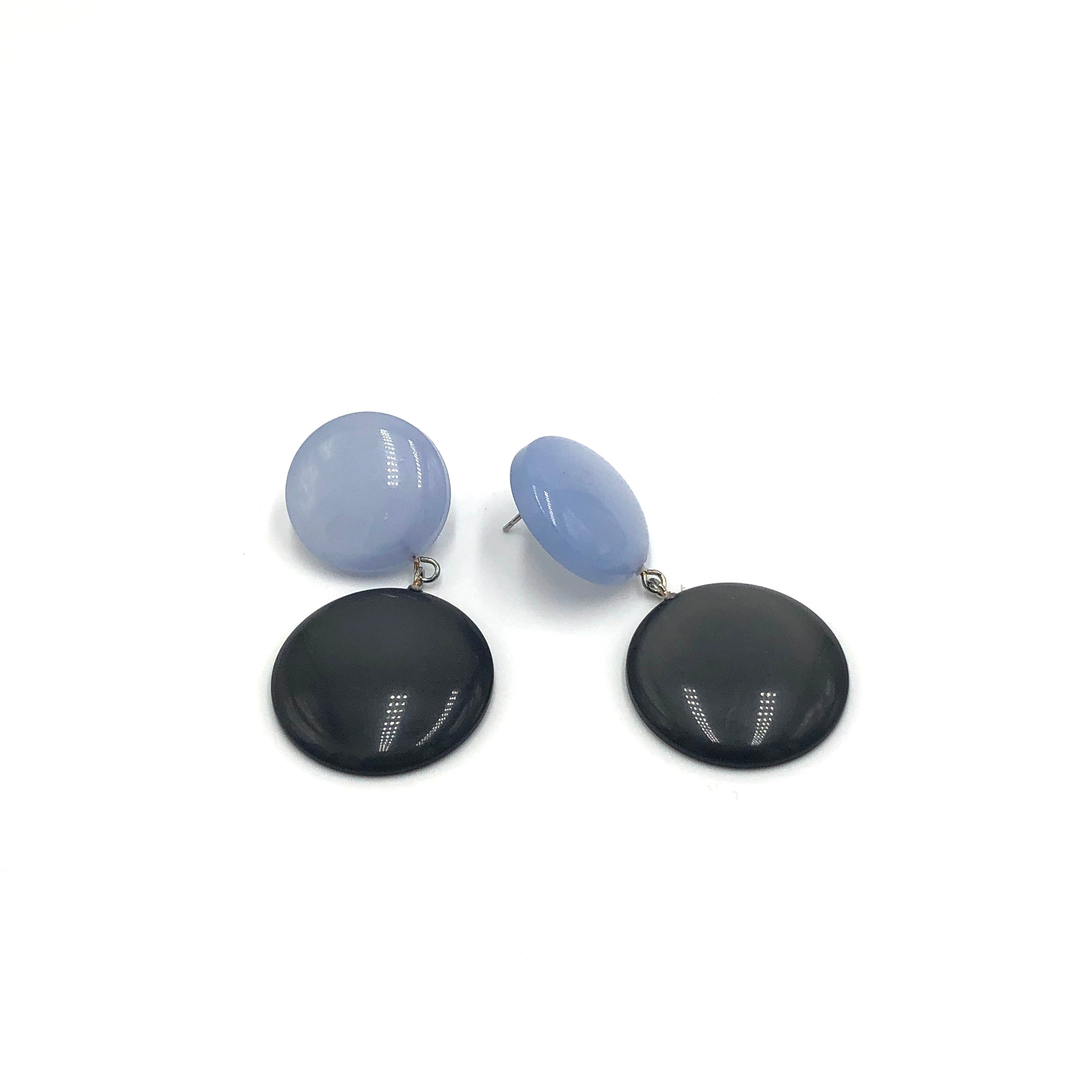 Ice Blue &amp; Charcoal Disc Drop Earrings