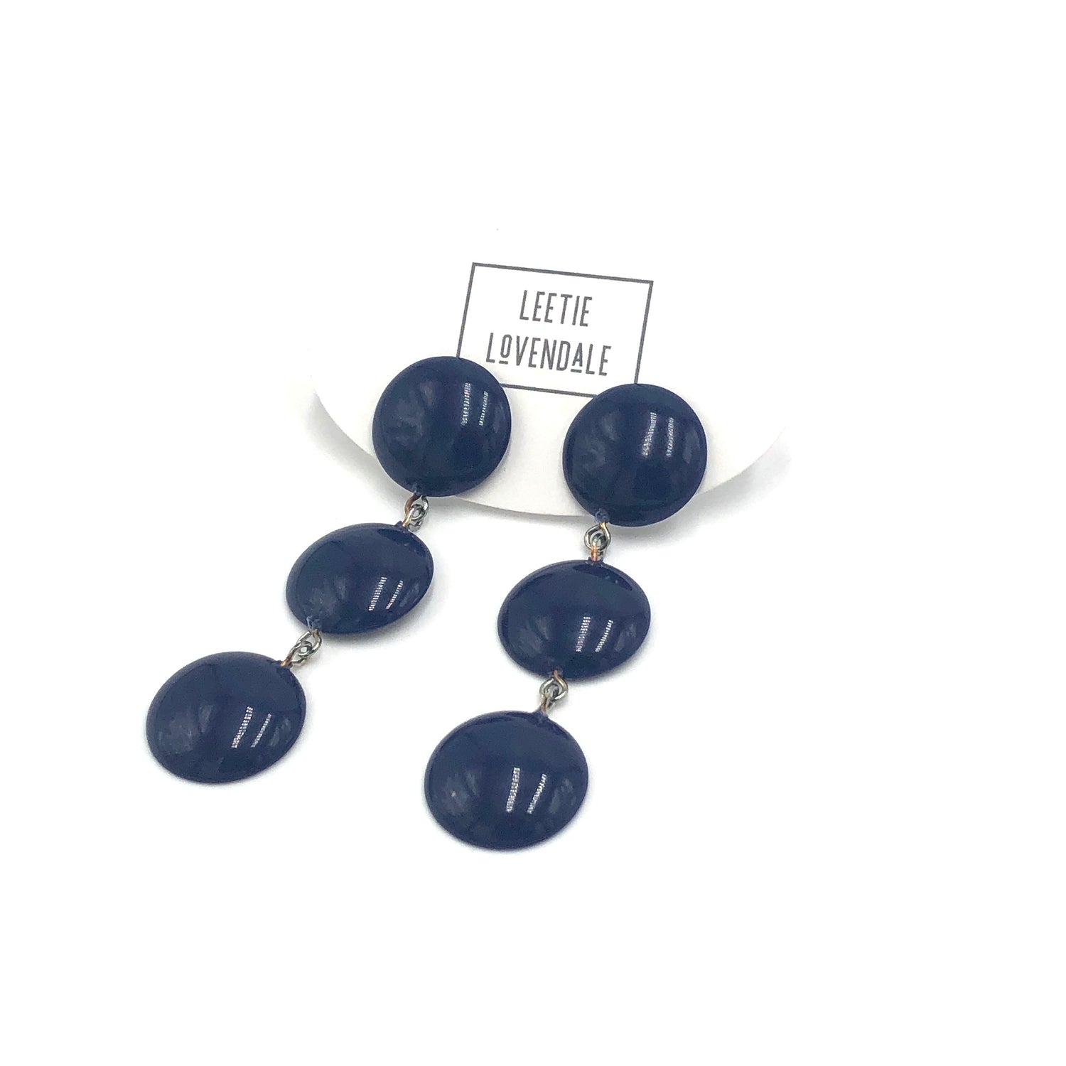 Navy Blue Tri Dot Donut Earrings