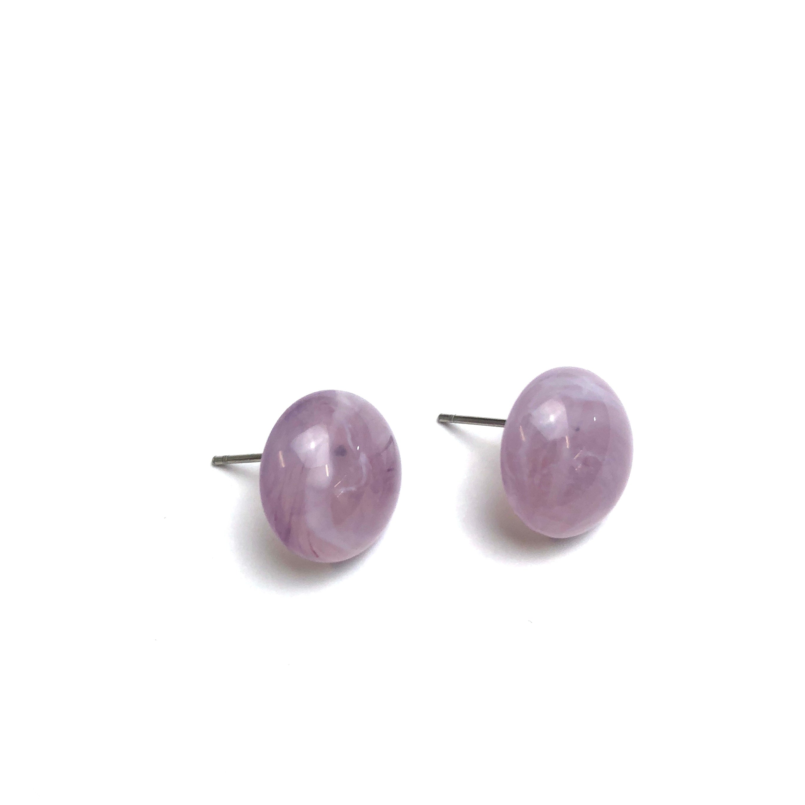 Lilac Marbled Retro Button Stud Earrings