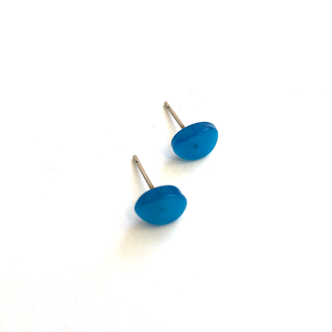 Aqua Blue Moonglow Tiny Oval Stud Earrings