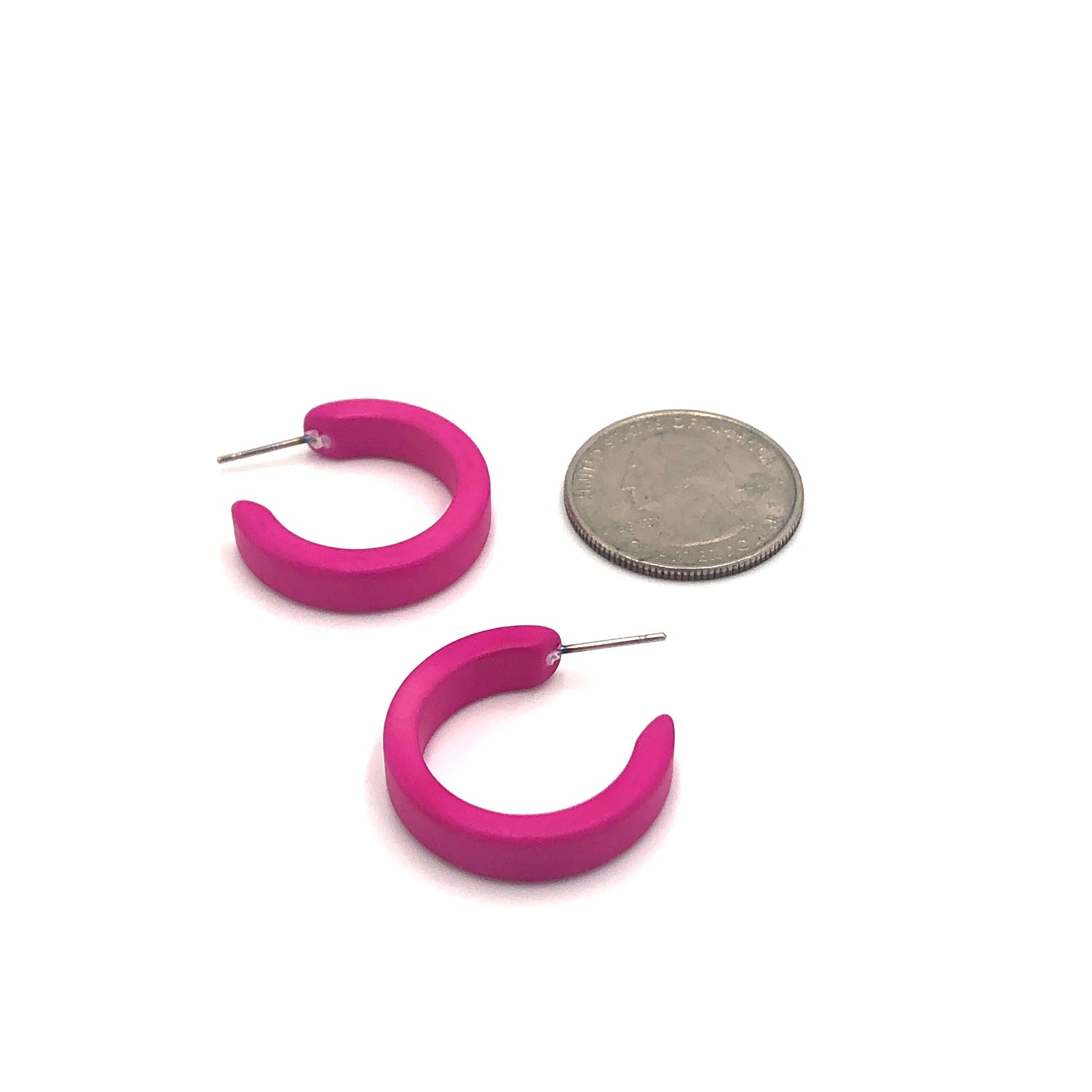 Hot Pink Matte Mini Classic Hoop Earrings