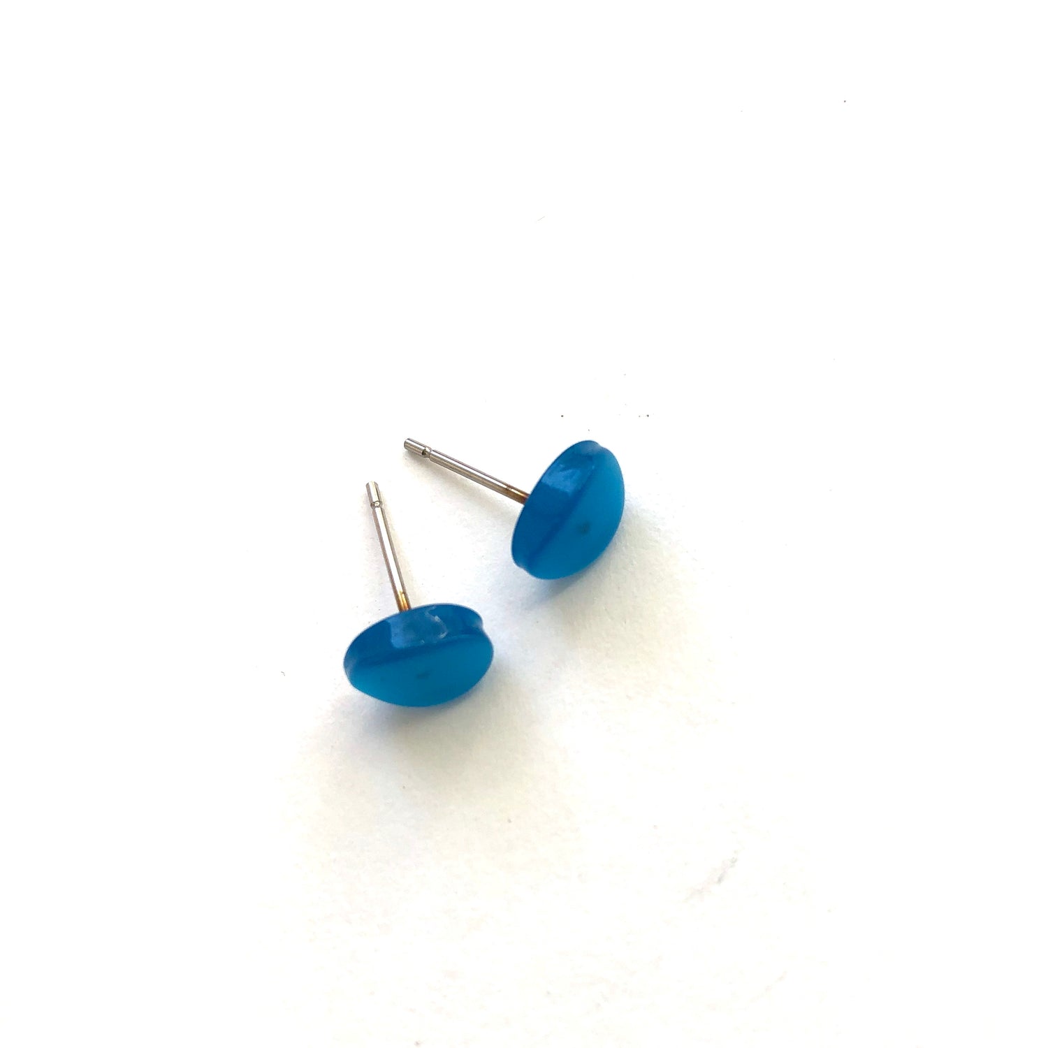 Aqua Blue Moonglow Tiny Oval Stud Earrings