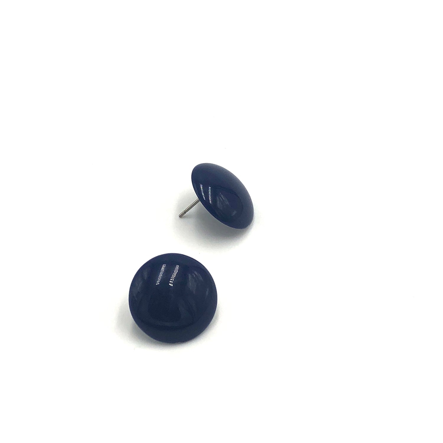 Navy Blue Retro Button Stud Earrings