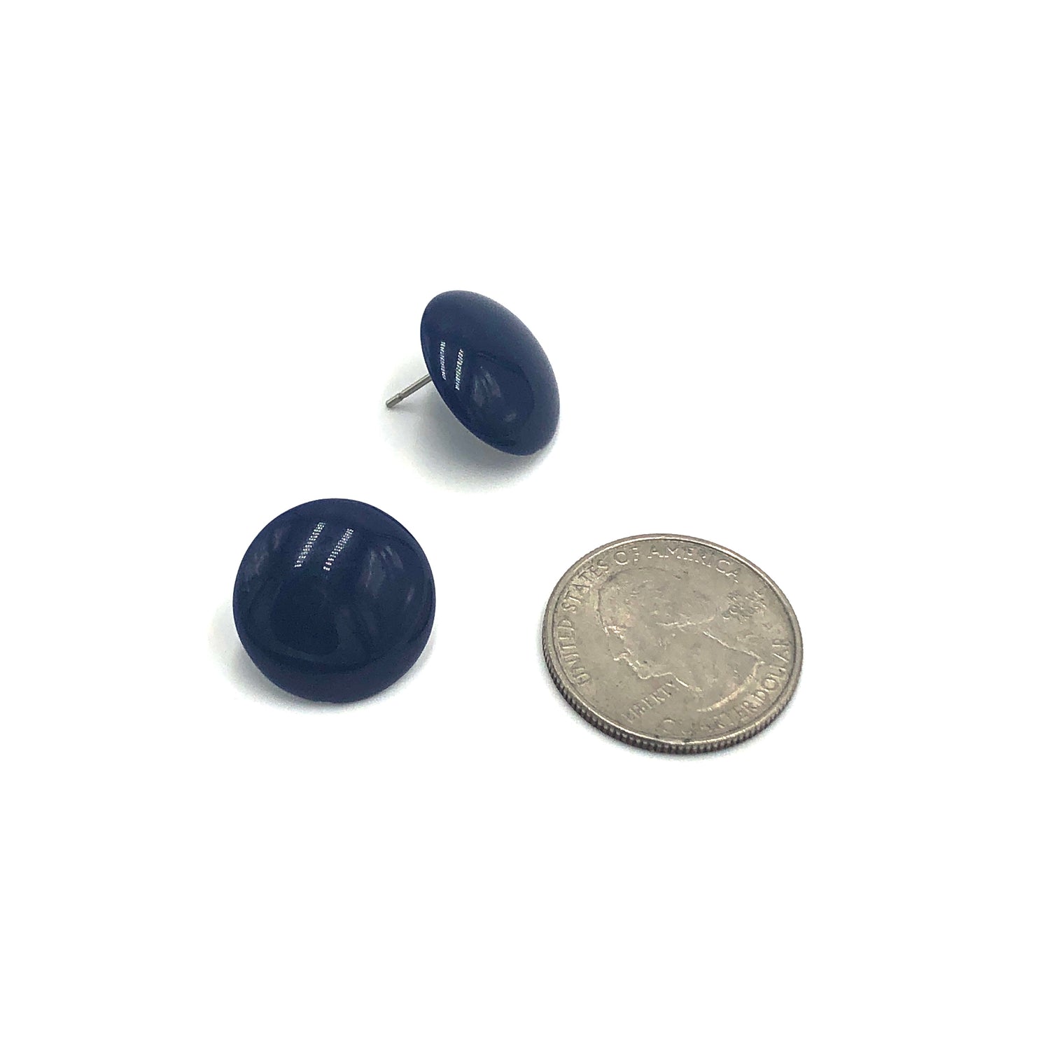 Navy Blue Retro Button Stud Earrings