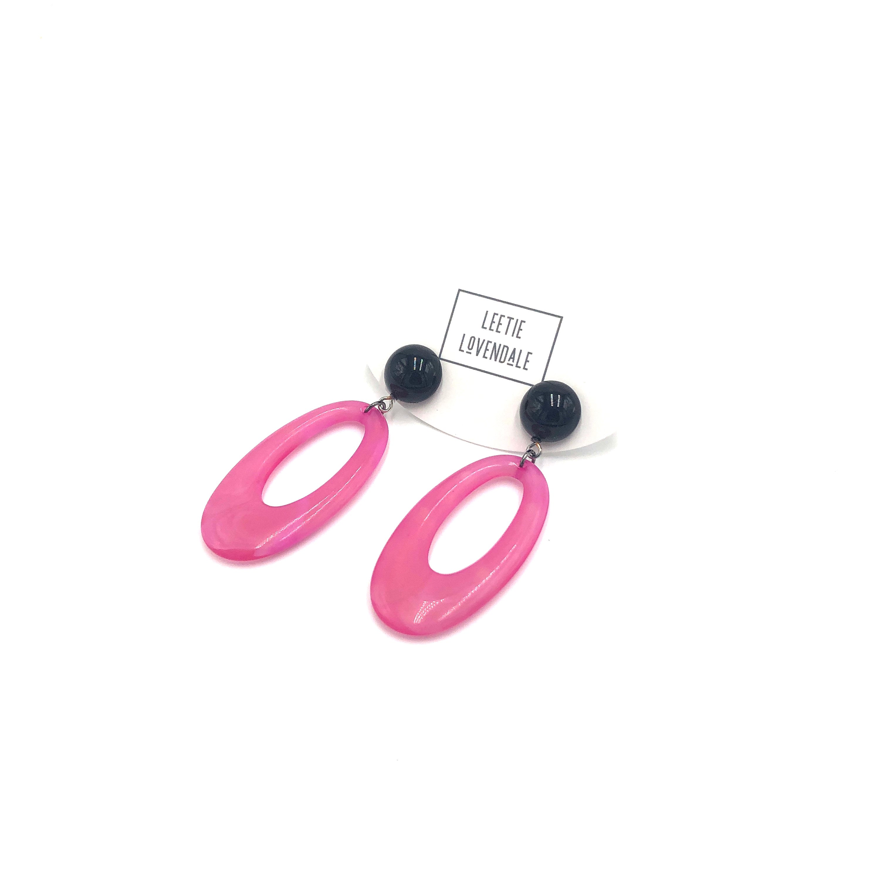 Hot Pink Marbled Quartz Oval Joanna Earrings