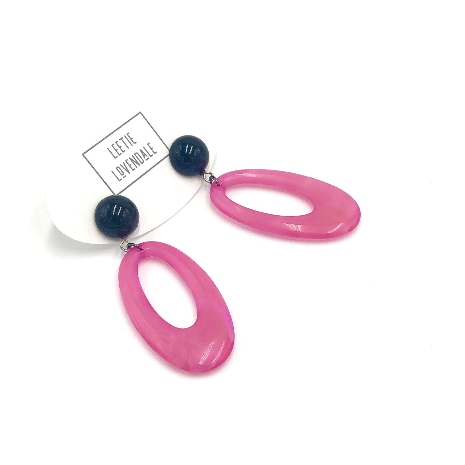 Hot Pink Marbled Quartz Oval Joanna Earrings