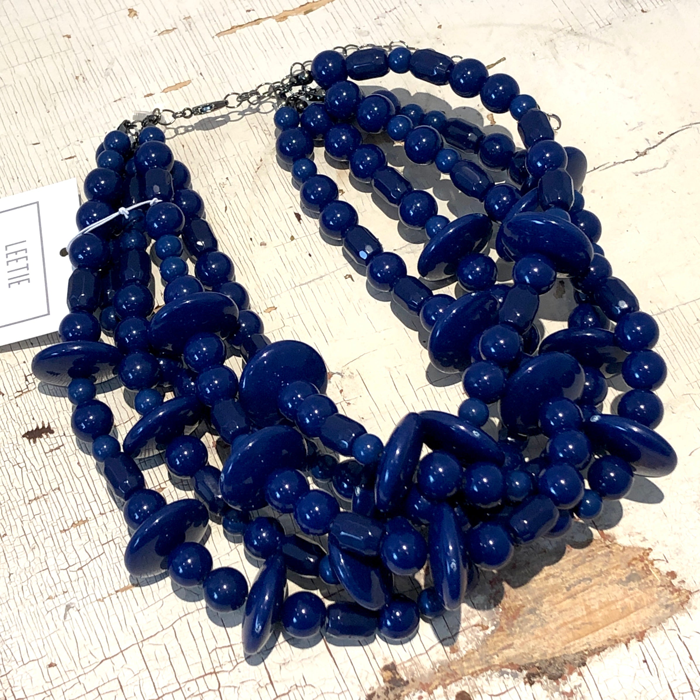 navy blue beaded necklace