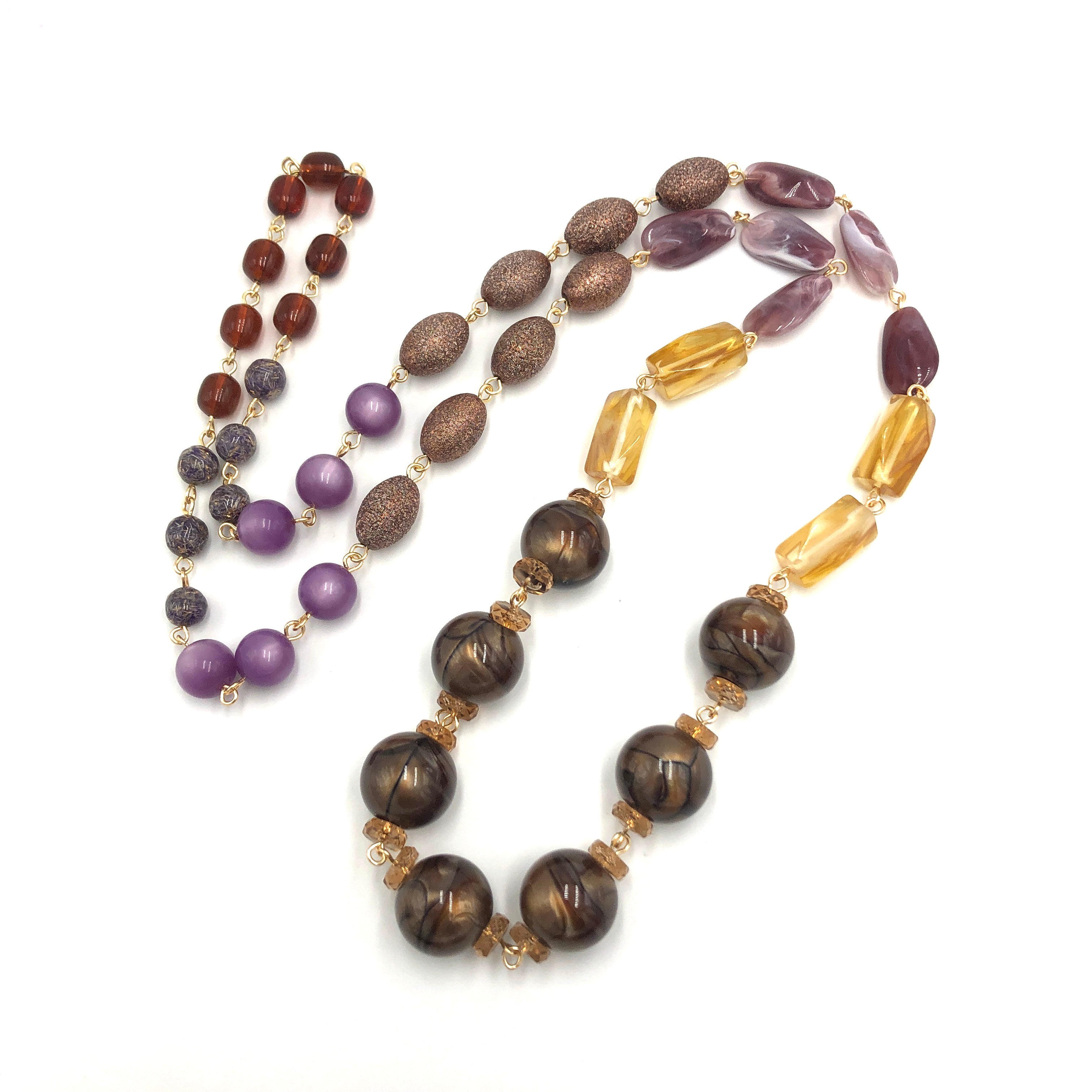 Copper Scale &amp; Lilac Rosary-chained Rope Necklace