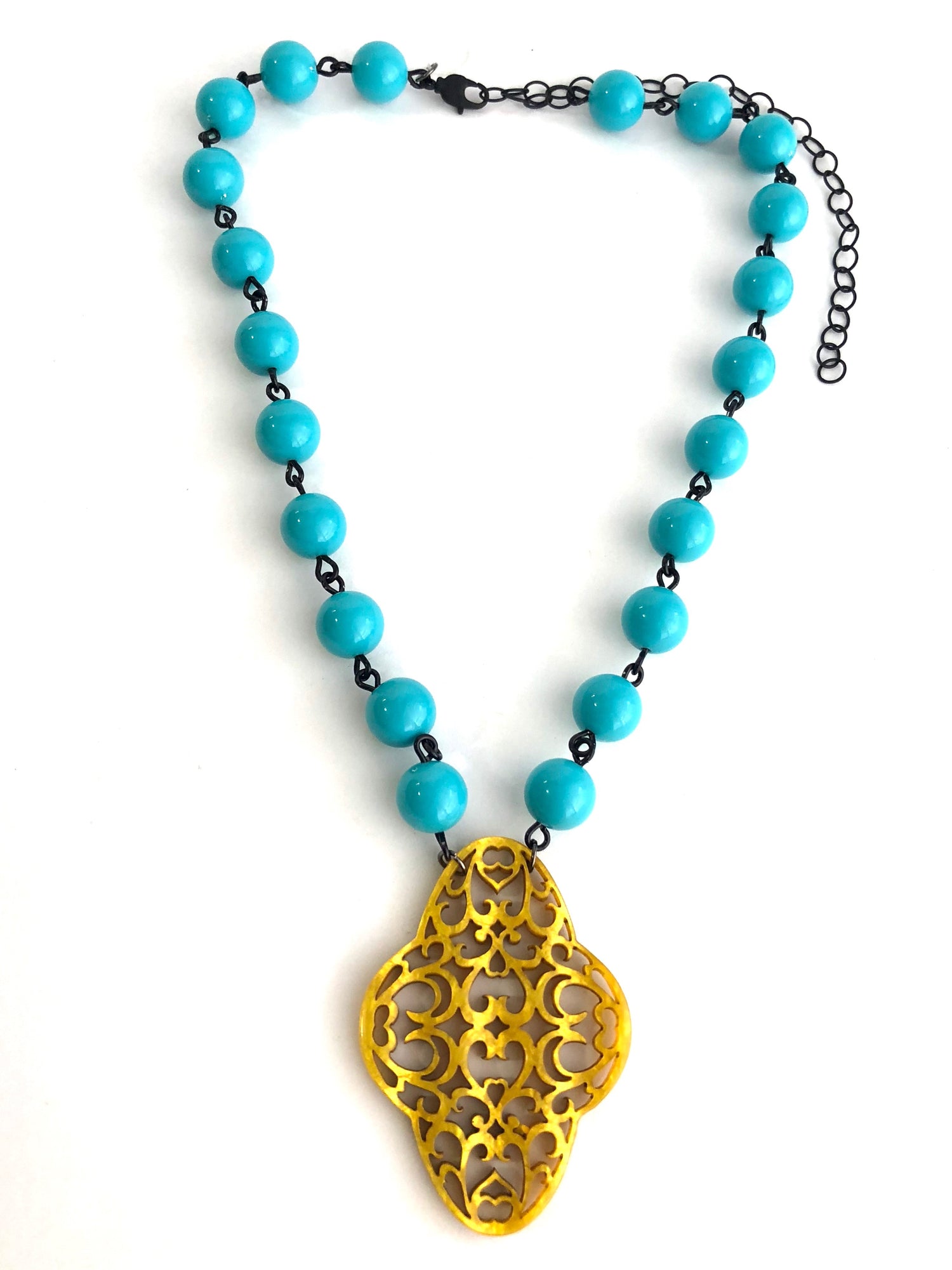 gold and aqua necklace