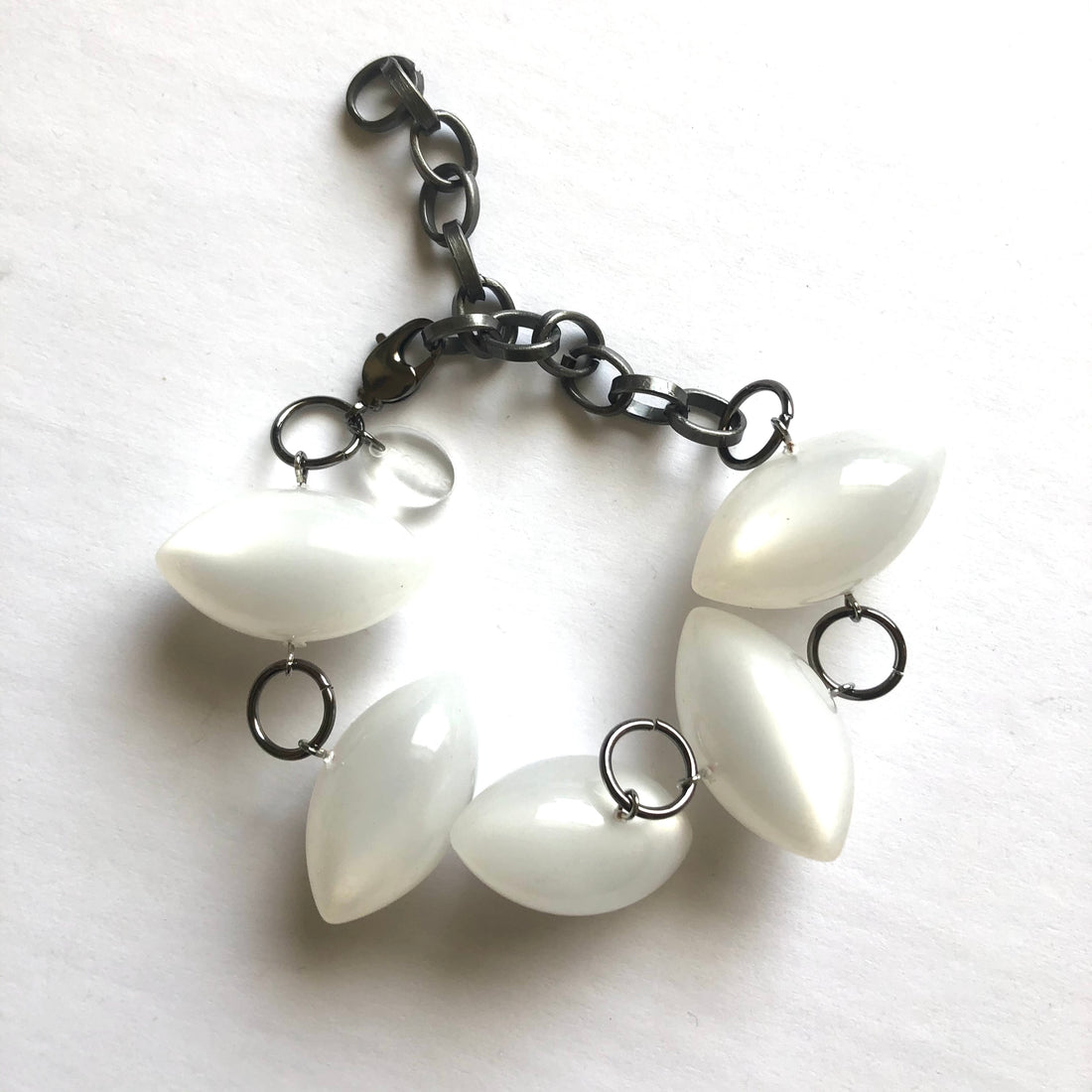 White Moonglow Lucite Pod Stations Bracelet