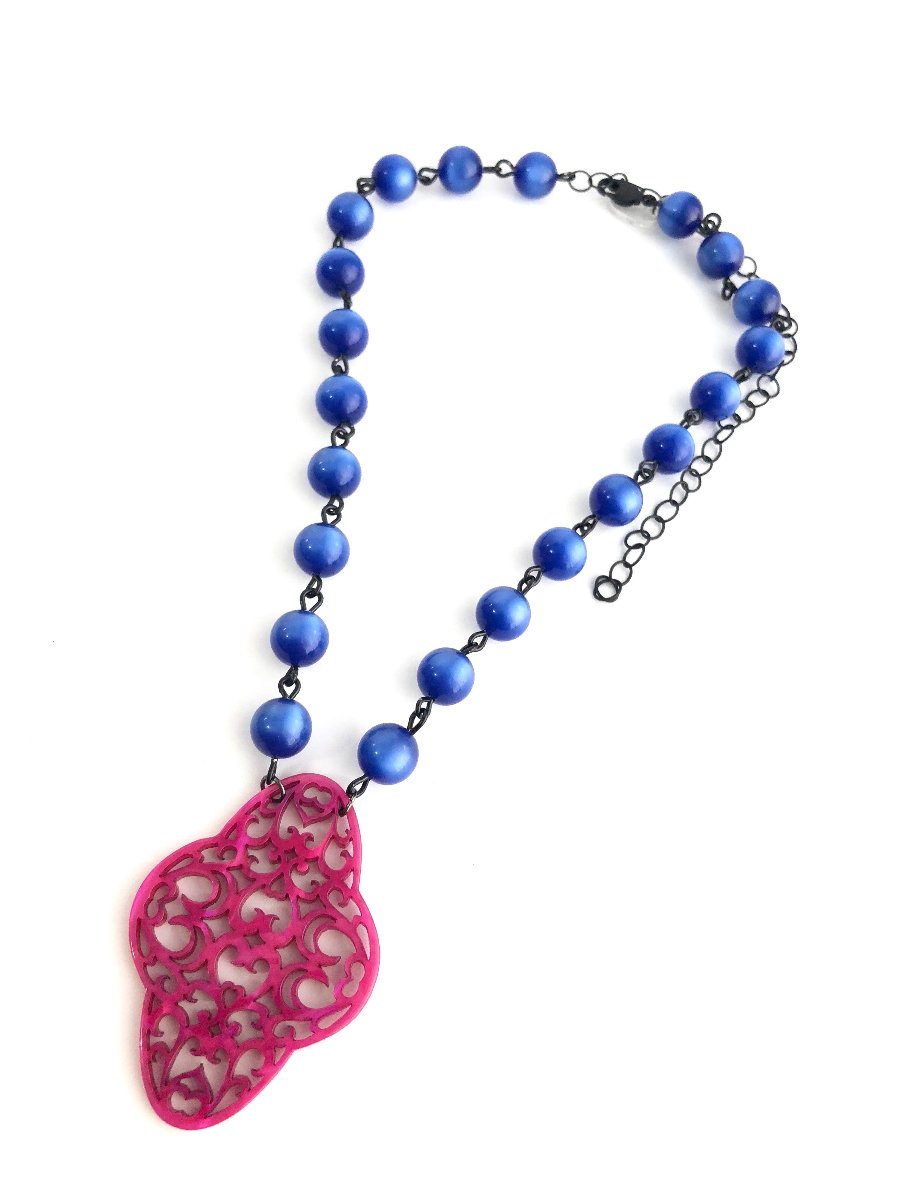 blue boho necklace