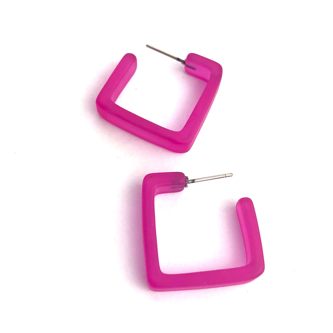 Hot Pink Frosted Square Hoop Earrings