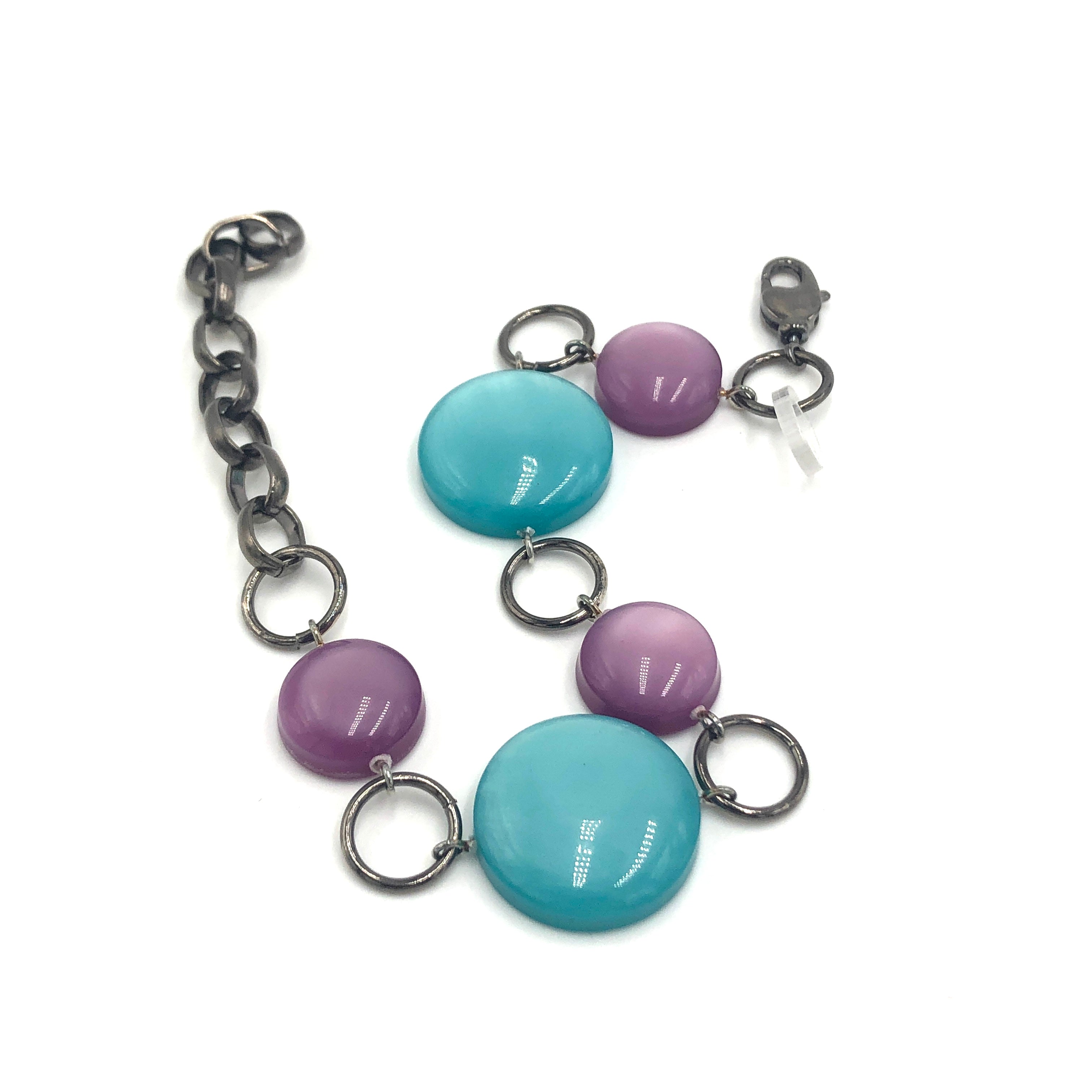 Teal &amp; Lilac Moonglow Candy Disc Stations Bracelet