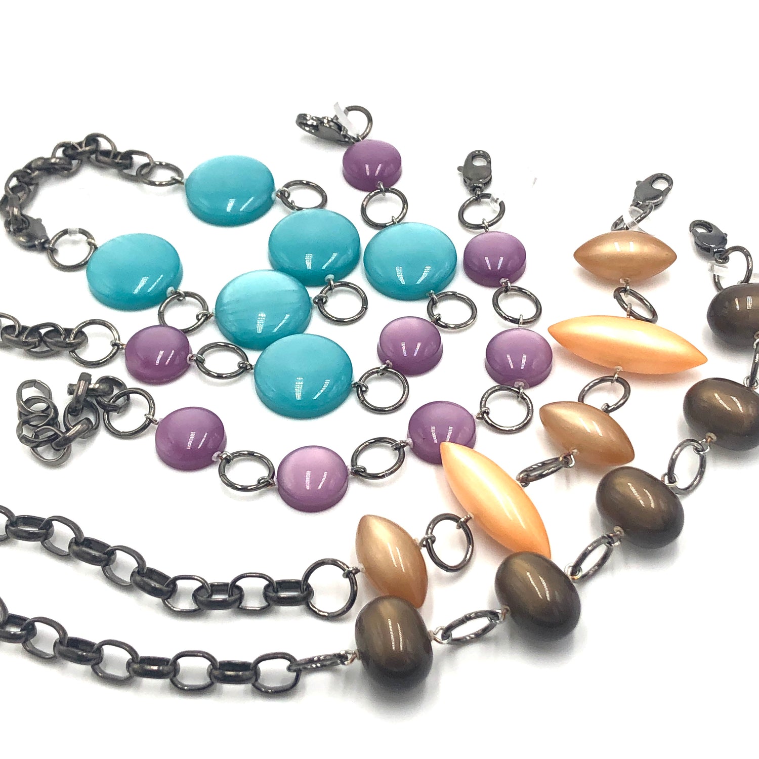 Teal &amp; Lilac Moonglow Candy Disc Stations Bracelet