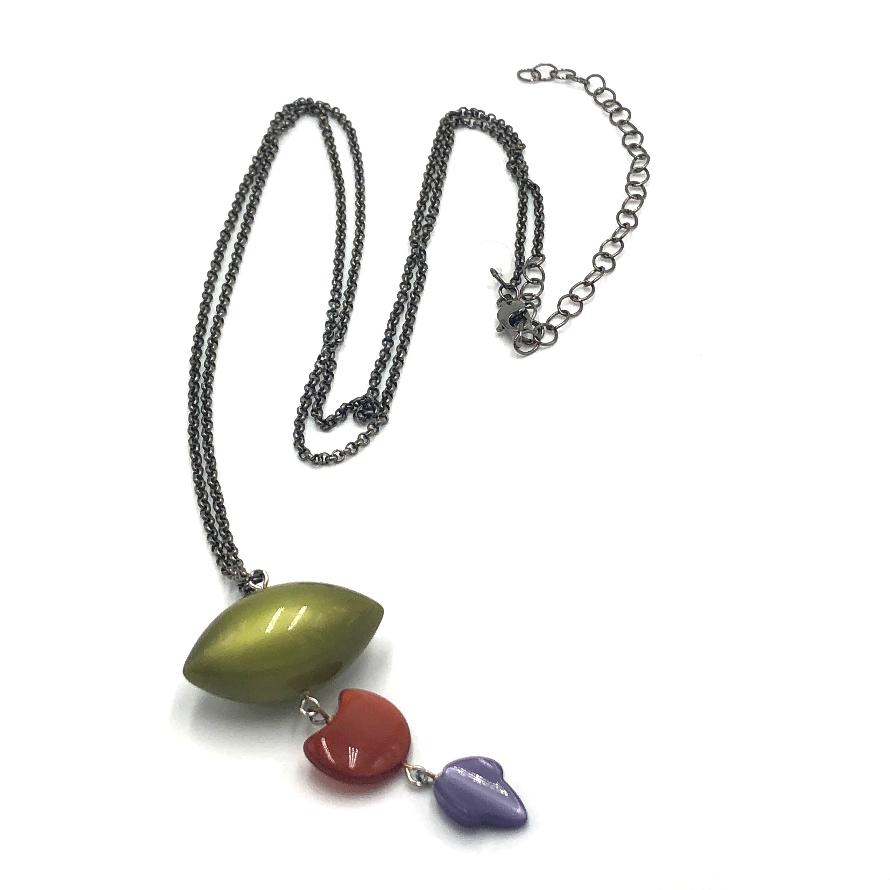 Olive &amp; Lilac Leaf Trinket Necklace - Long