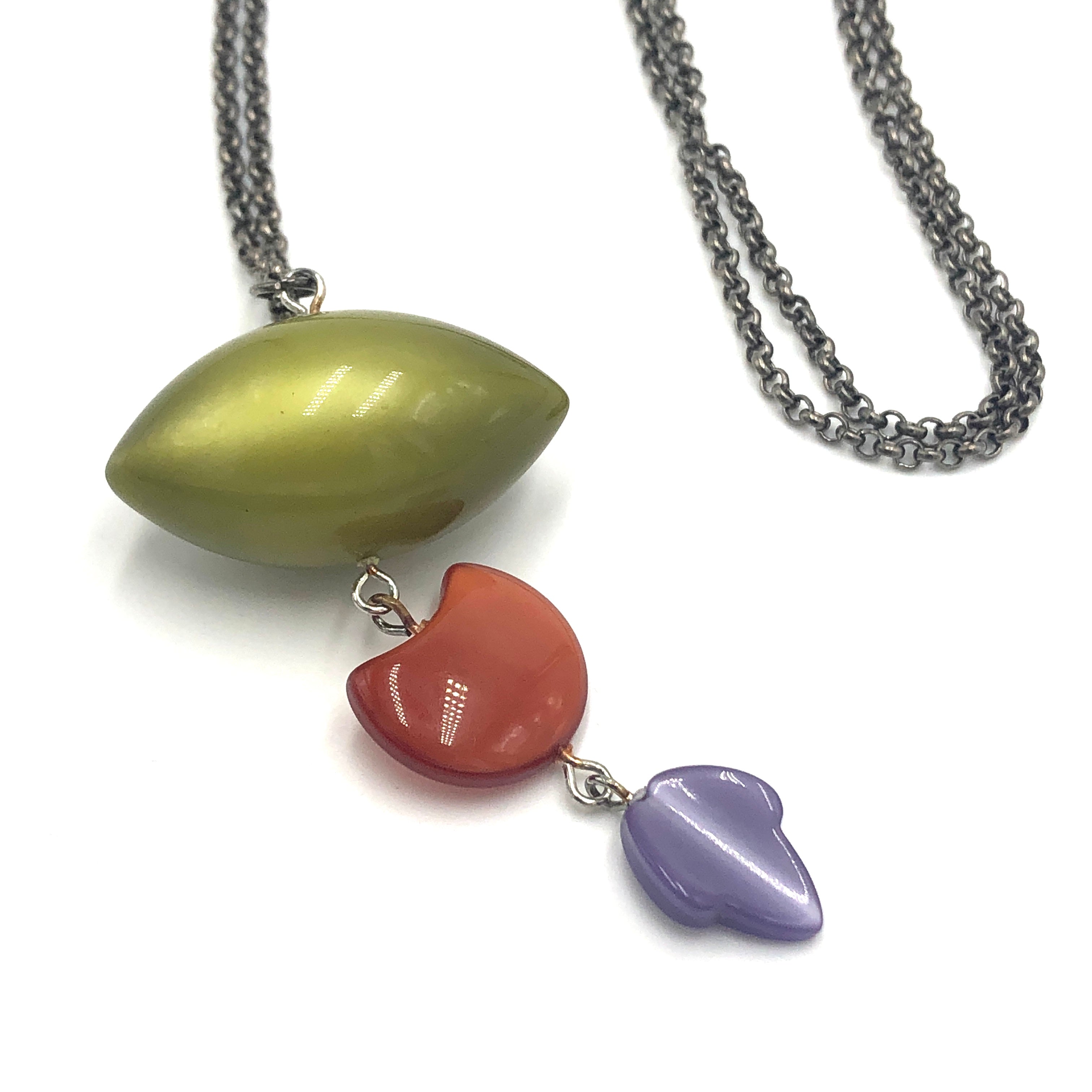 Olive &amp; Lilac Leaf Trinket Necklace - Long