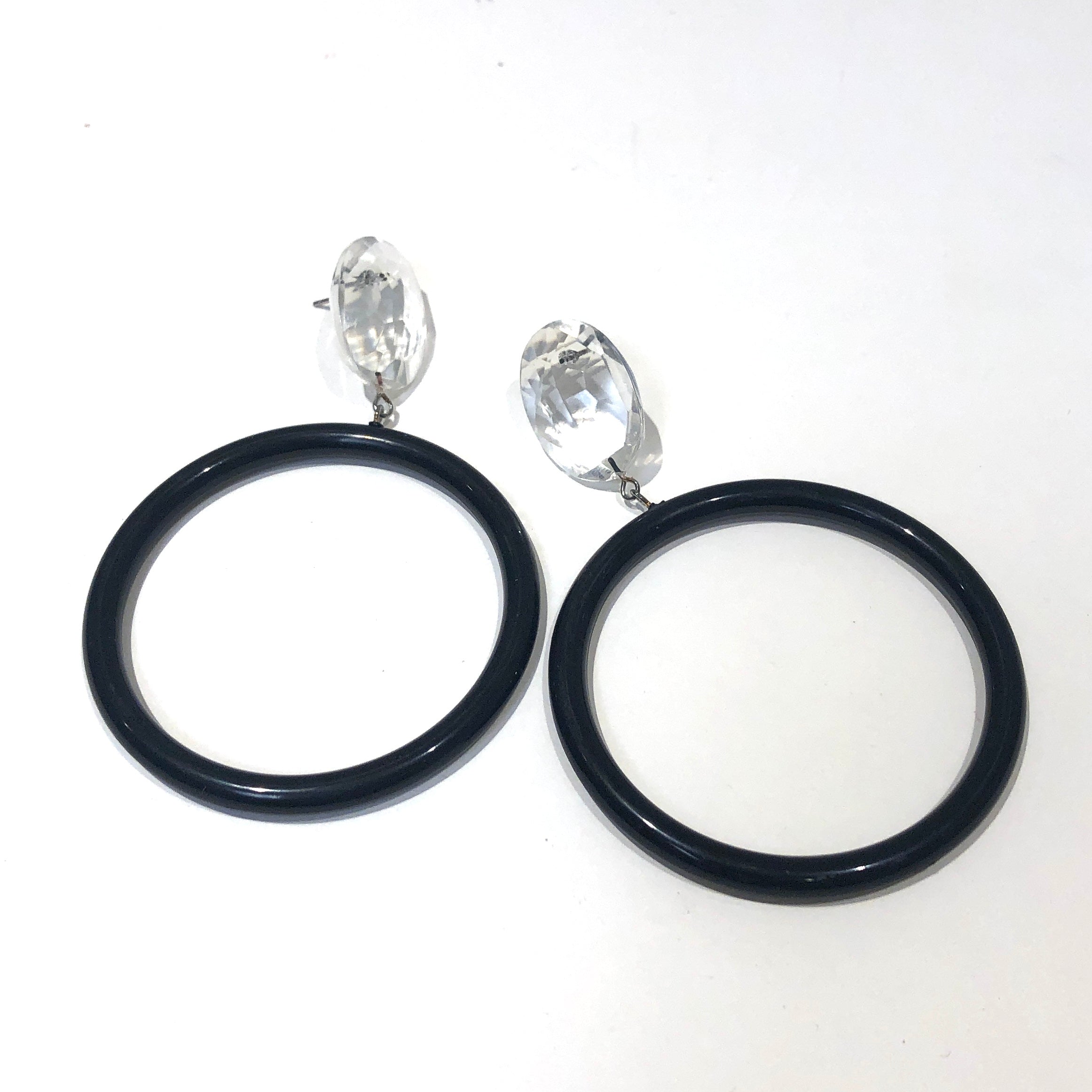 black hoop drop earrings