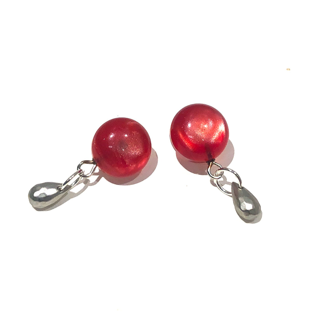 Ruby Red Moonglow Button Brio Earrings - Silver *