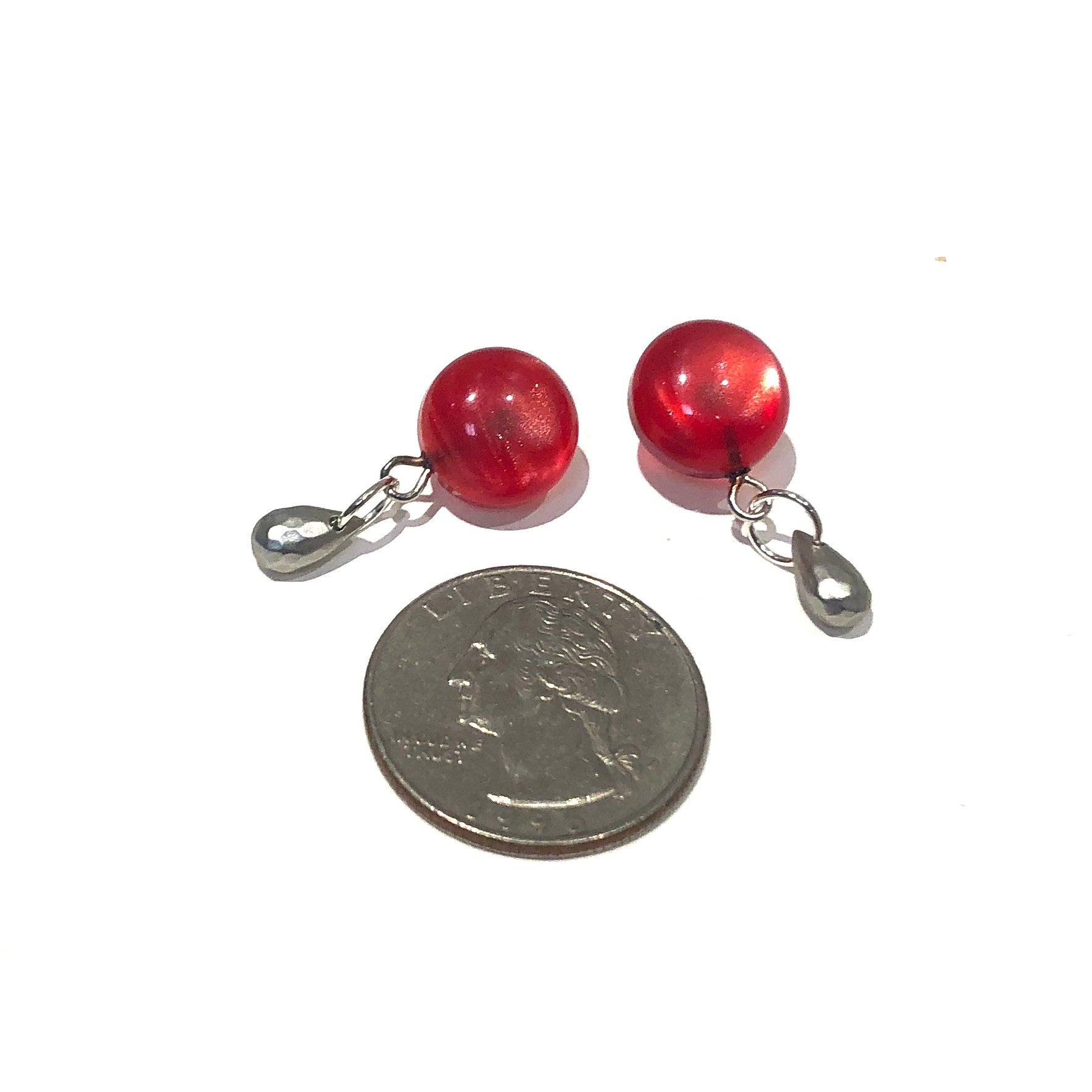 Ruby Red Moonglow Button Brio Earrings - Silver *