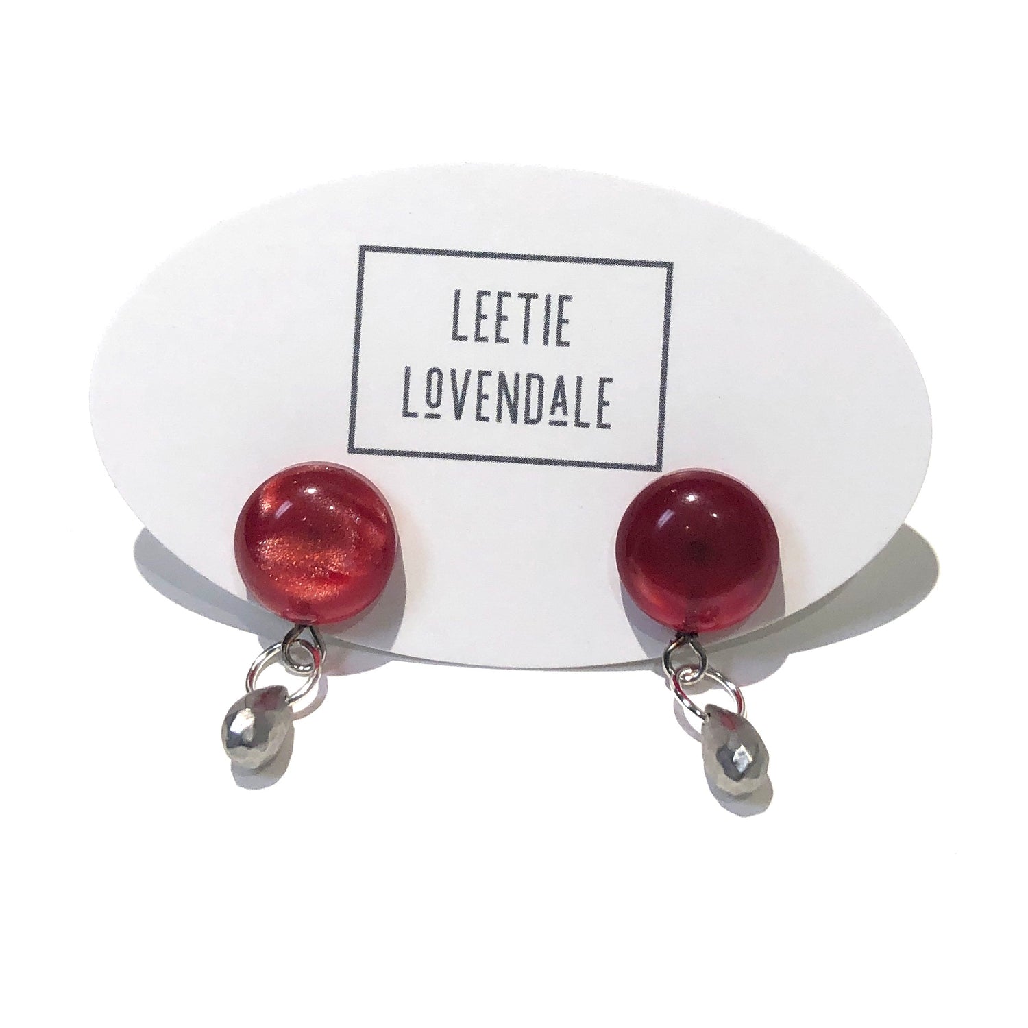 Ruby Red Moonglow Button Brio Earrings - Silver *