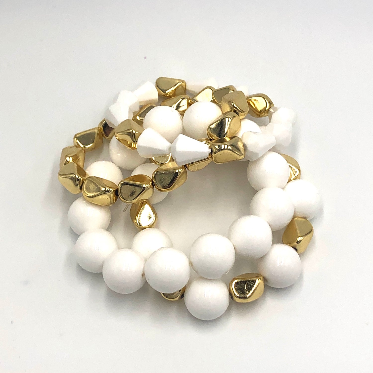 White &amp; Gold Chunky Stack &amp; Stretch Bracelets Set