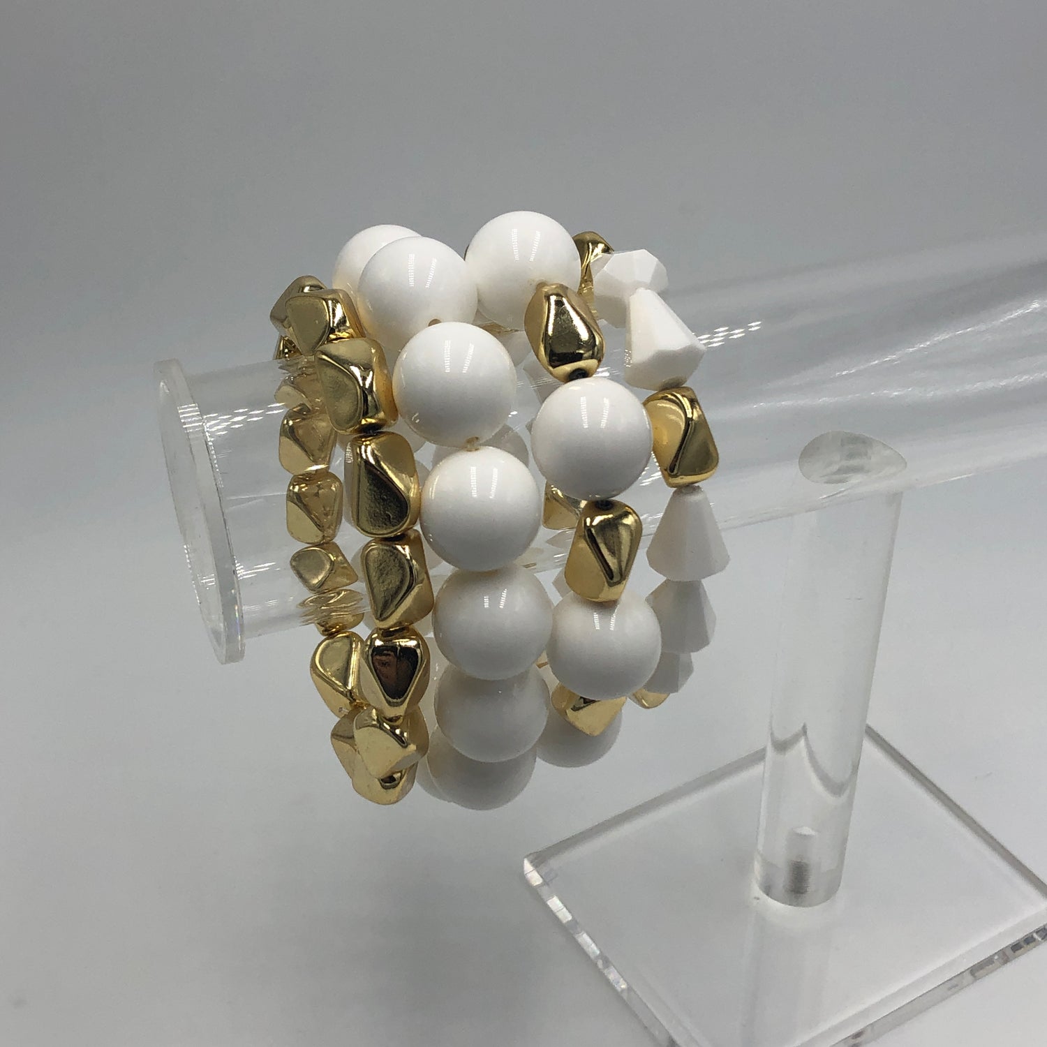 White &amp; Gold Chunky Stack &amp; Stretch Bracelets Set