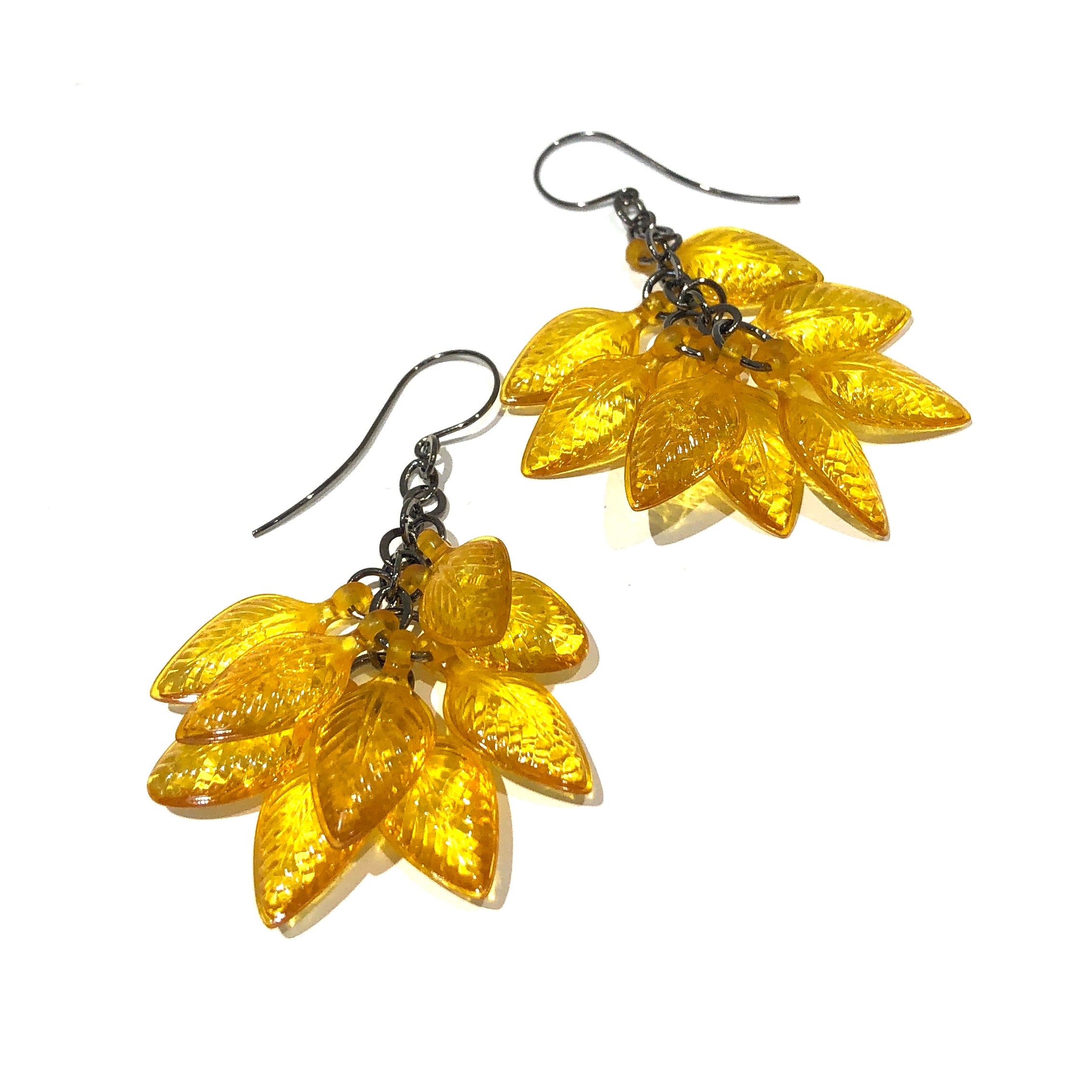 Golden Yellow Cluster Drop Earrings