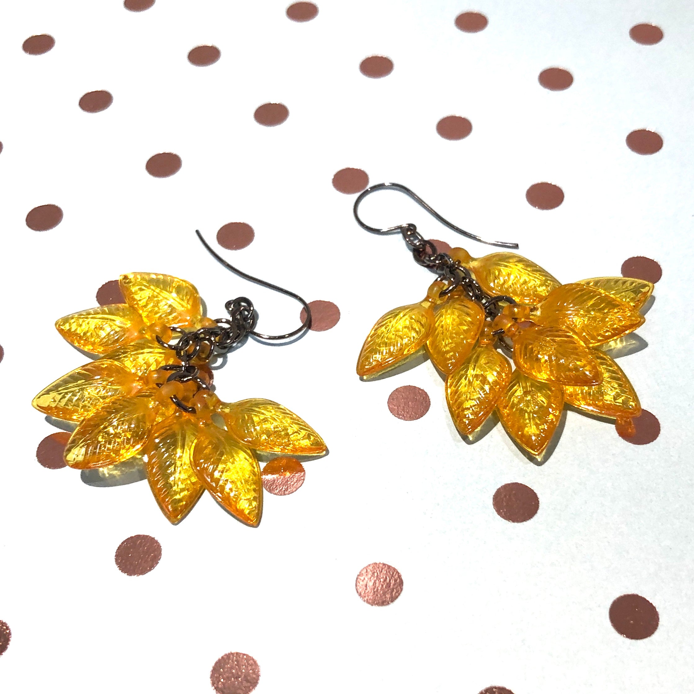 Golden Yellow Cluster Drop Earrings