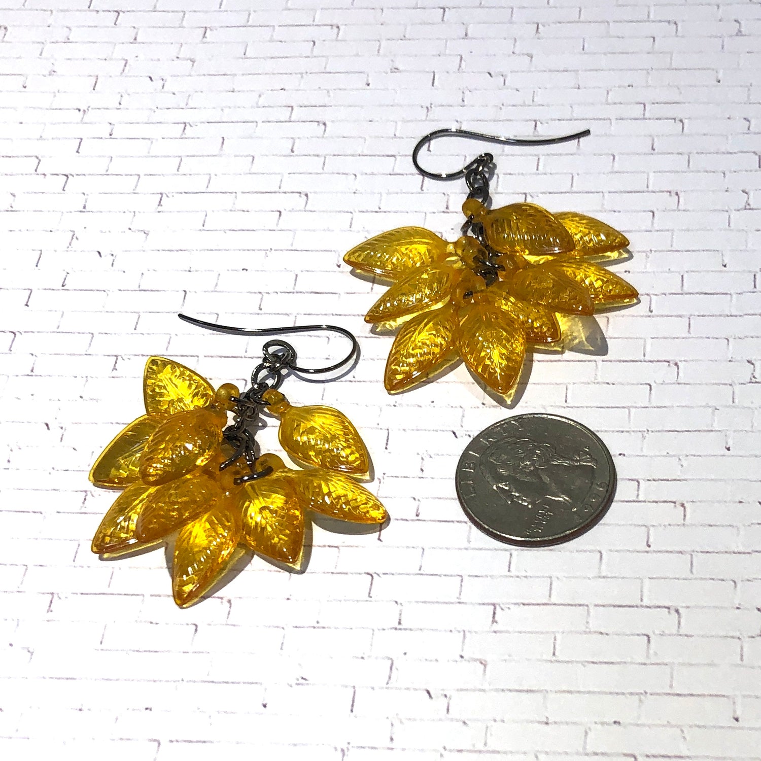 Golden Yellow Cluster Drop Earrings