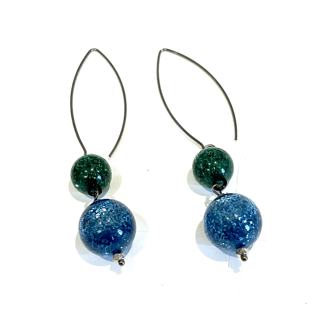 Blue &amp; Green Glitter RainChain Earrings