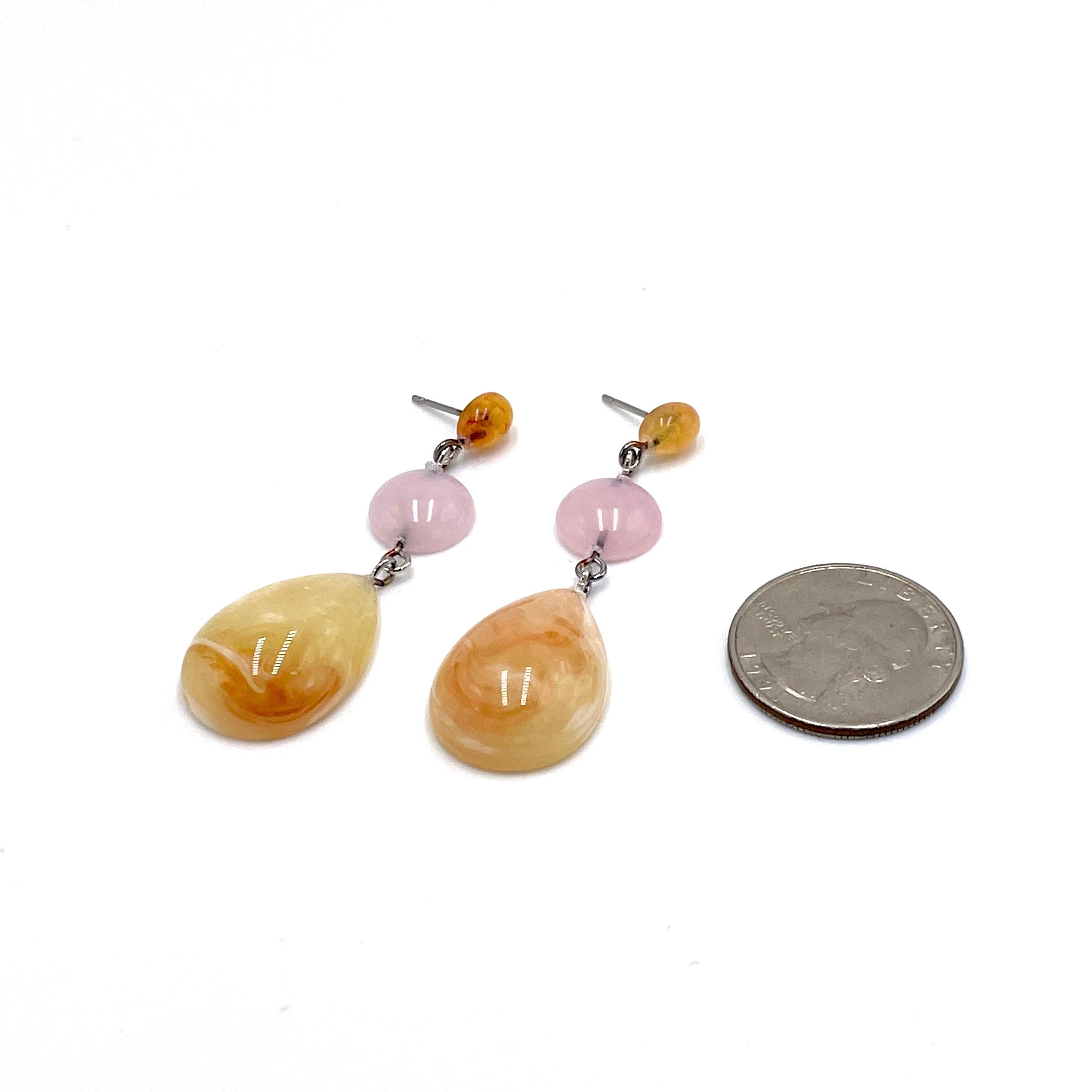 Rose Quartz Lucite &amp; Marbled Tangerine Trinket Earrings