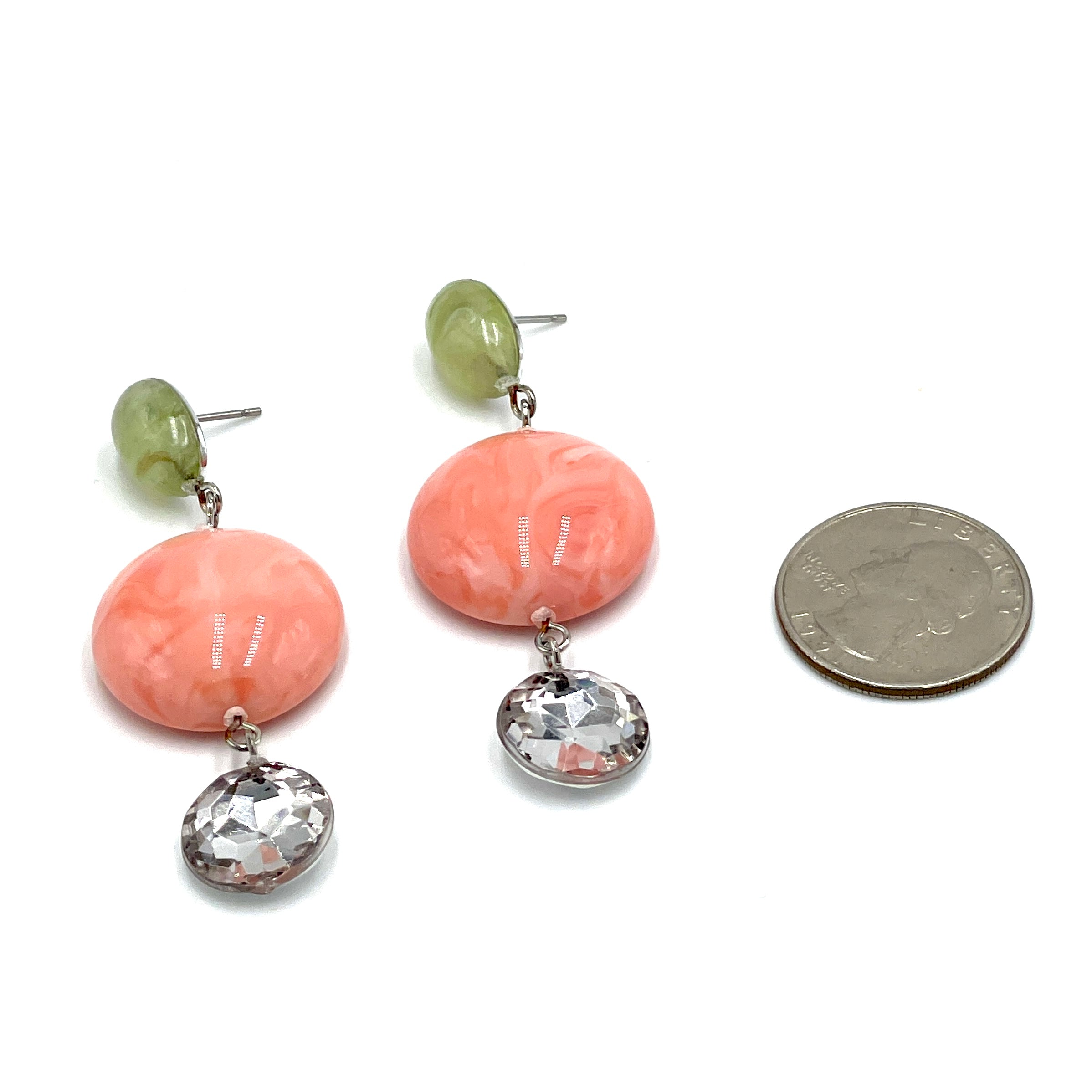 Mottled Peach &amp; Marbled Sage Trinket Earrings
