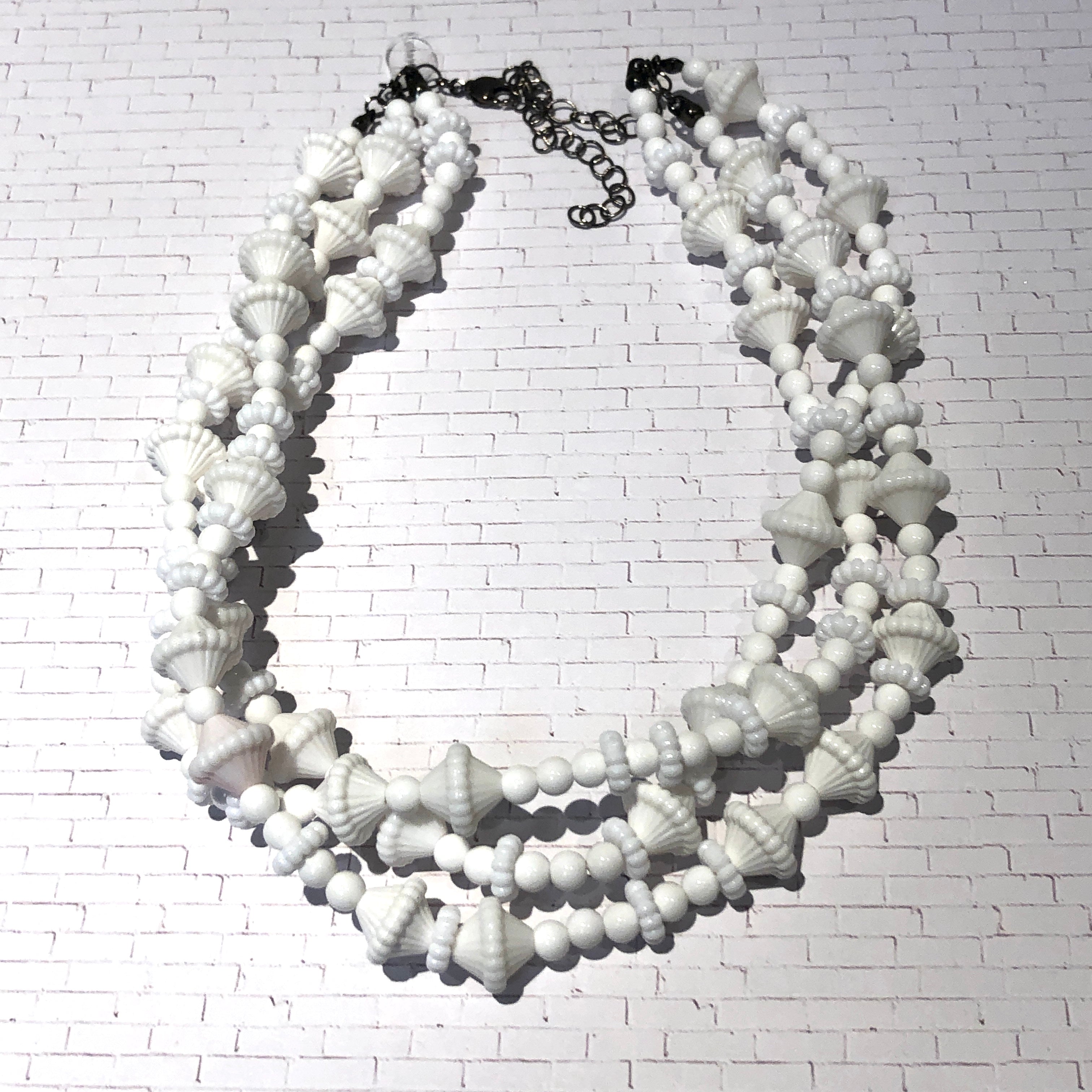 White Scalloped Beaded Morgan Necklace