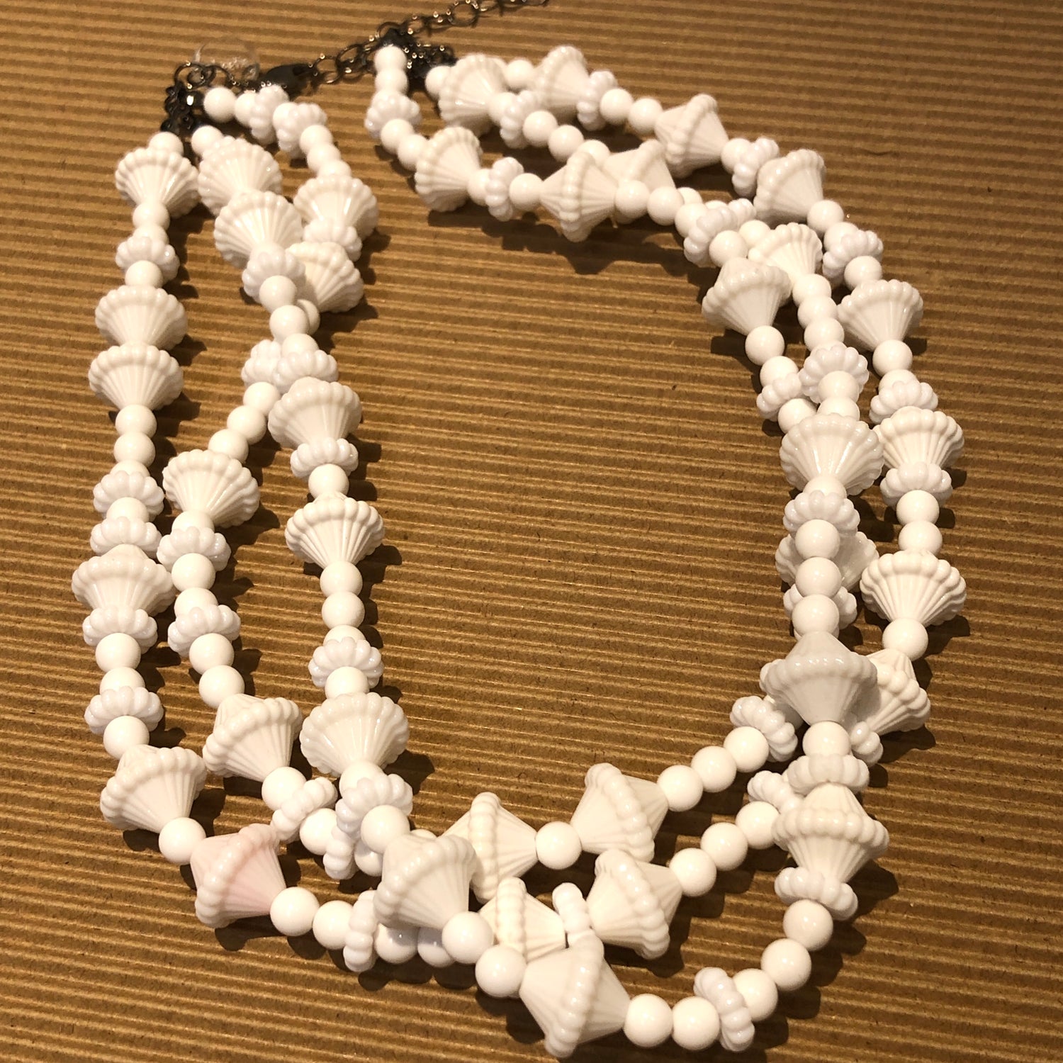 White Scalloped Beaded Morgan Necklace
