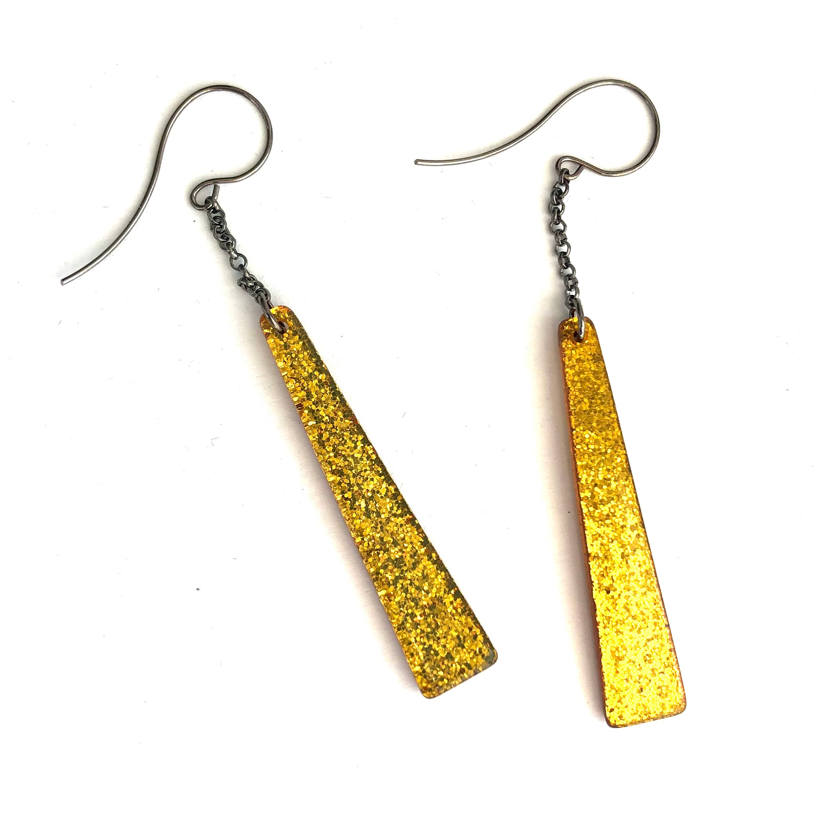 Gold Glitter RainChain Drop Earrings