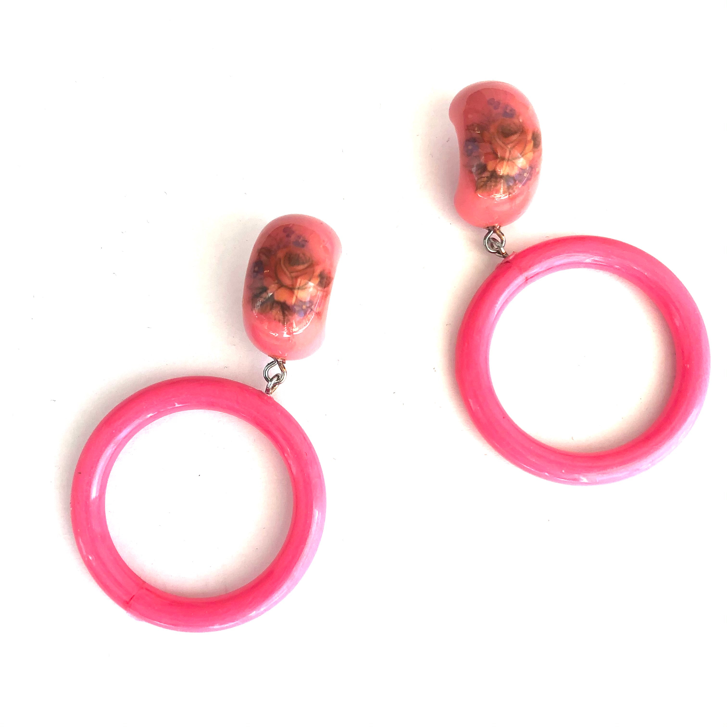 Hot Pink Flower Garden Donut Drop Earrings