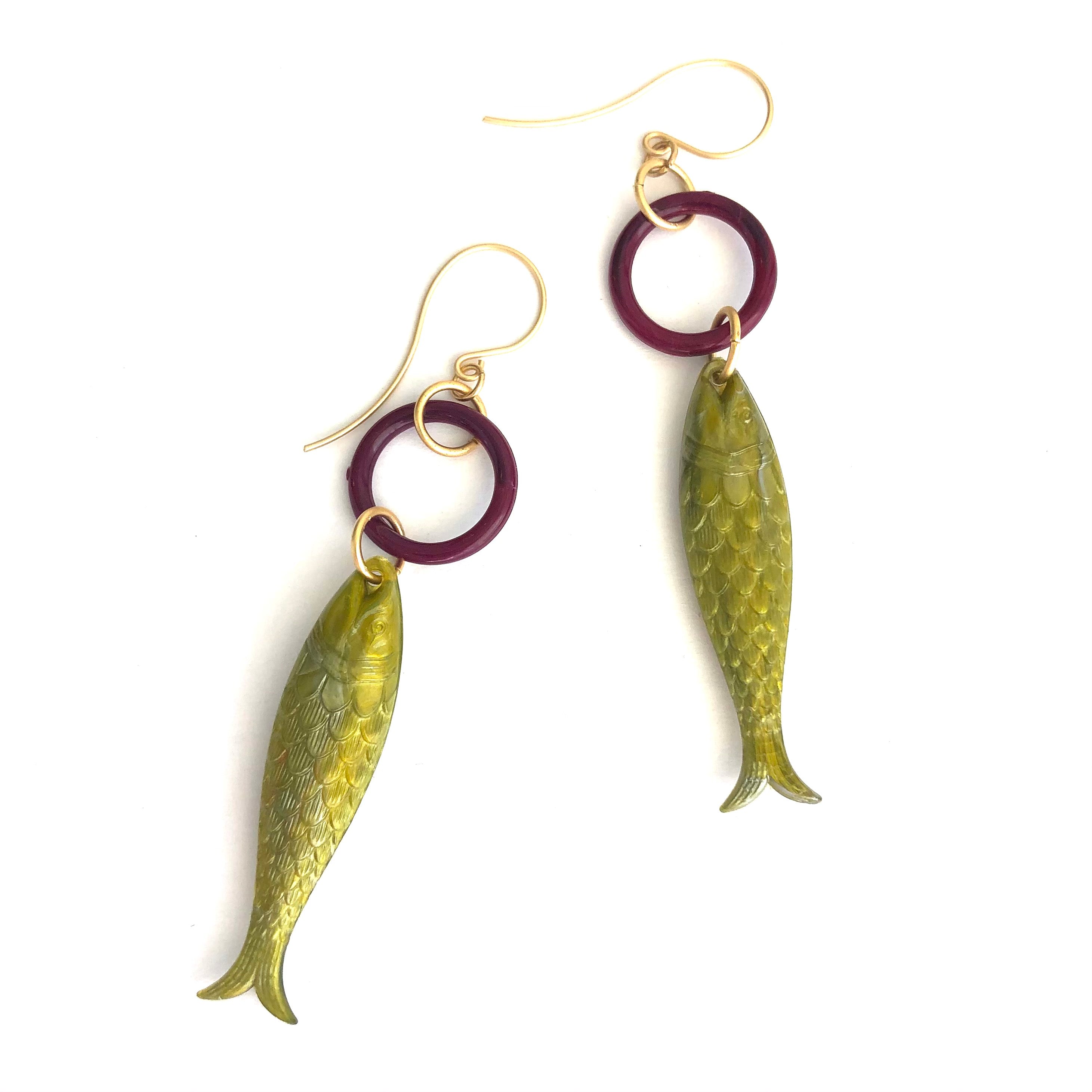 Olive &amp; Plum Fish A Lure-Ing Earrings