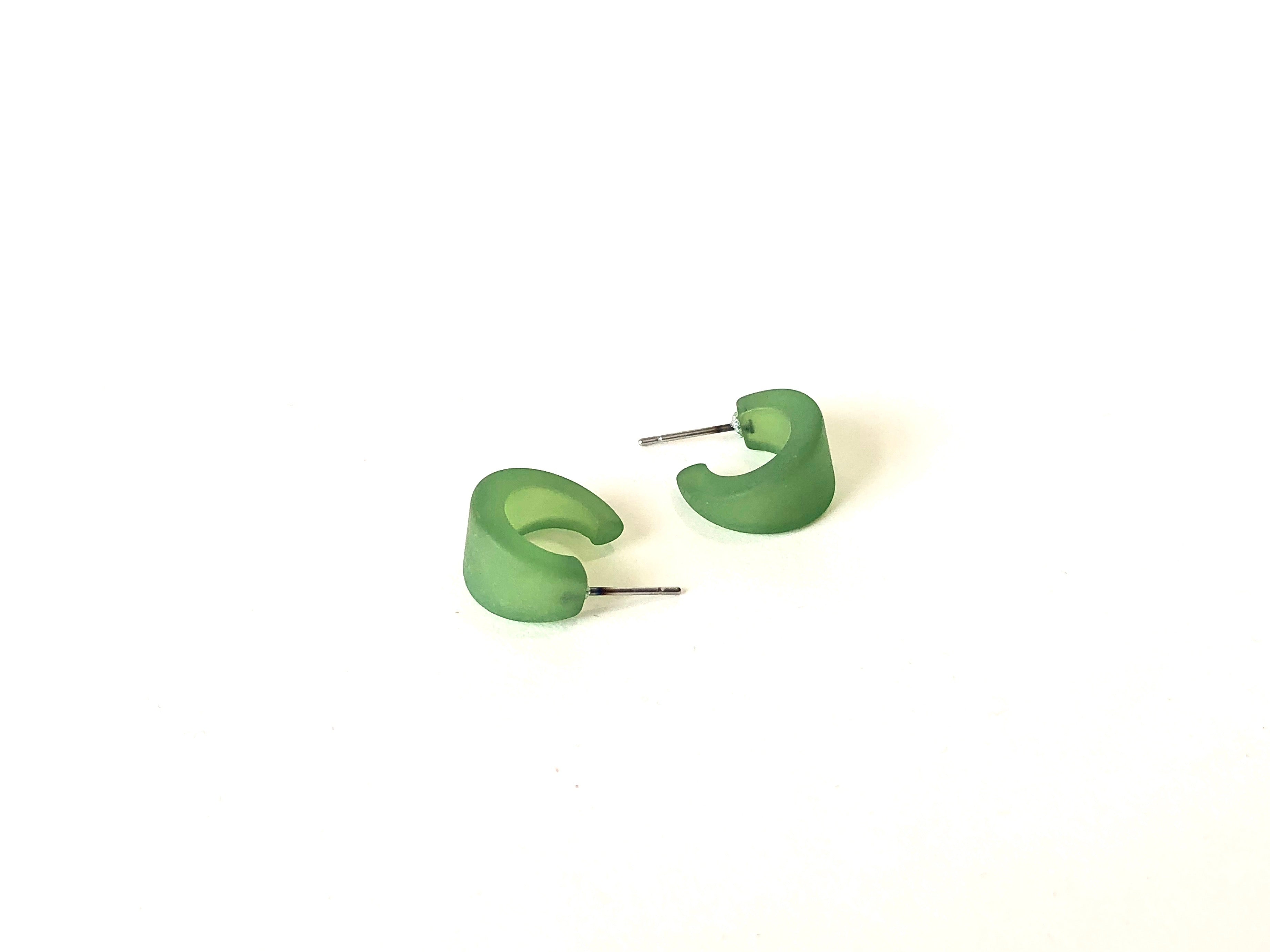 Sea Glass Green Frosted Tiny Boom Hoop Earrings