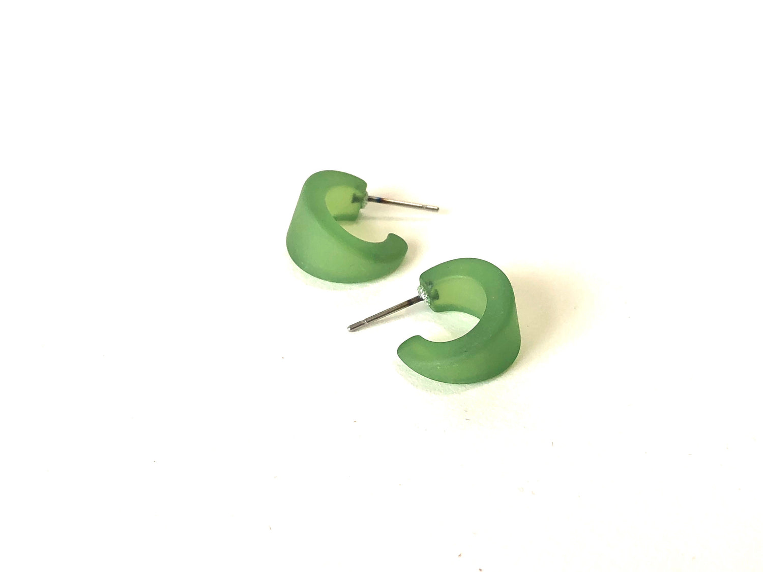 Sea Glass Green Frosted Tiny Boom Hoop Earrings