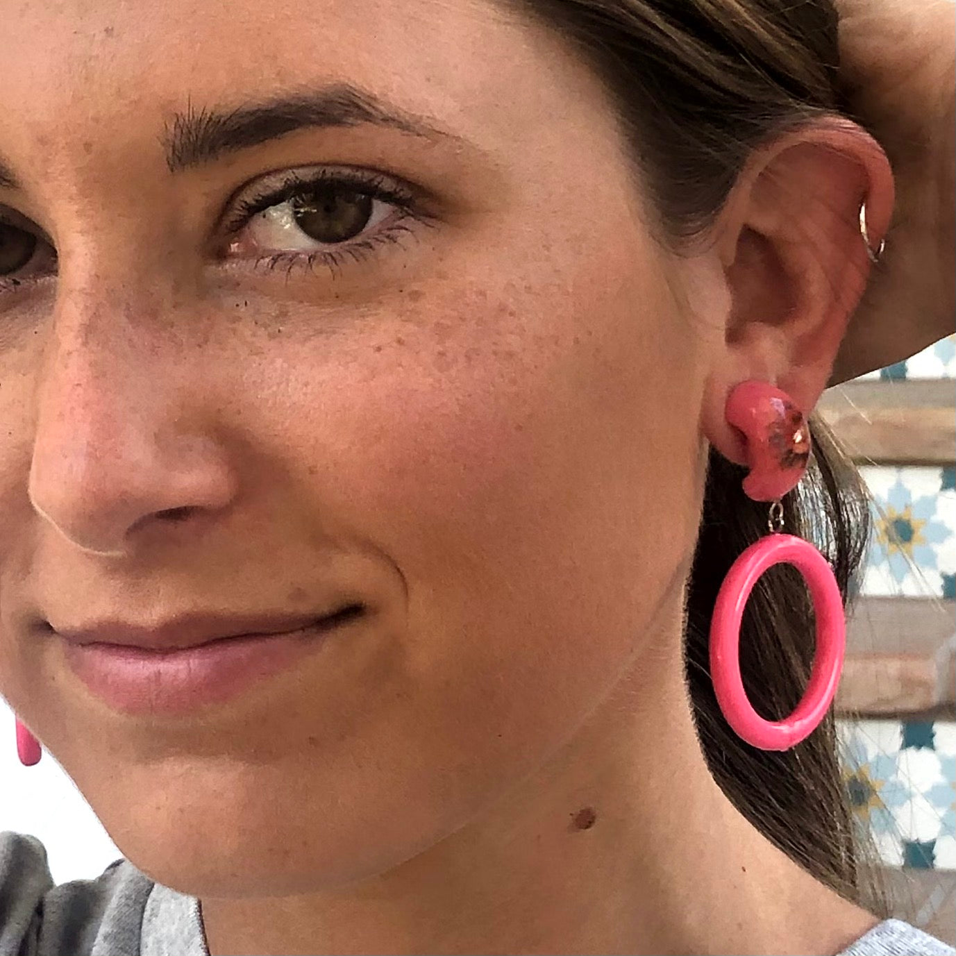 pink flower earrings