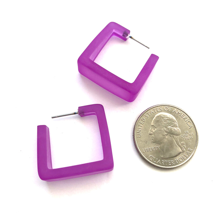 violet frosted square hoops
