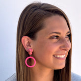 hot pink floral statement earrings