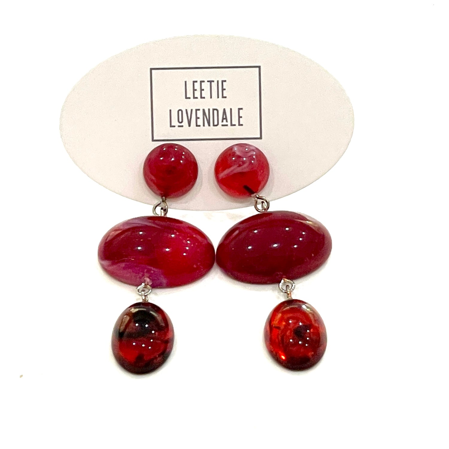 Cranberry &amp; Marbled Red Trinket Earrings