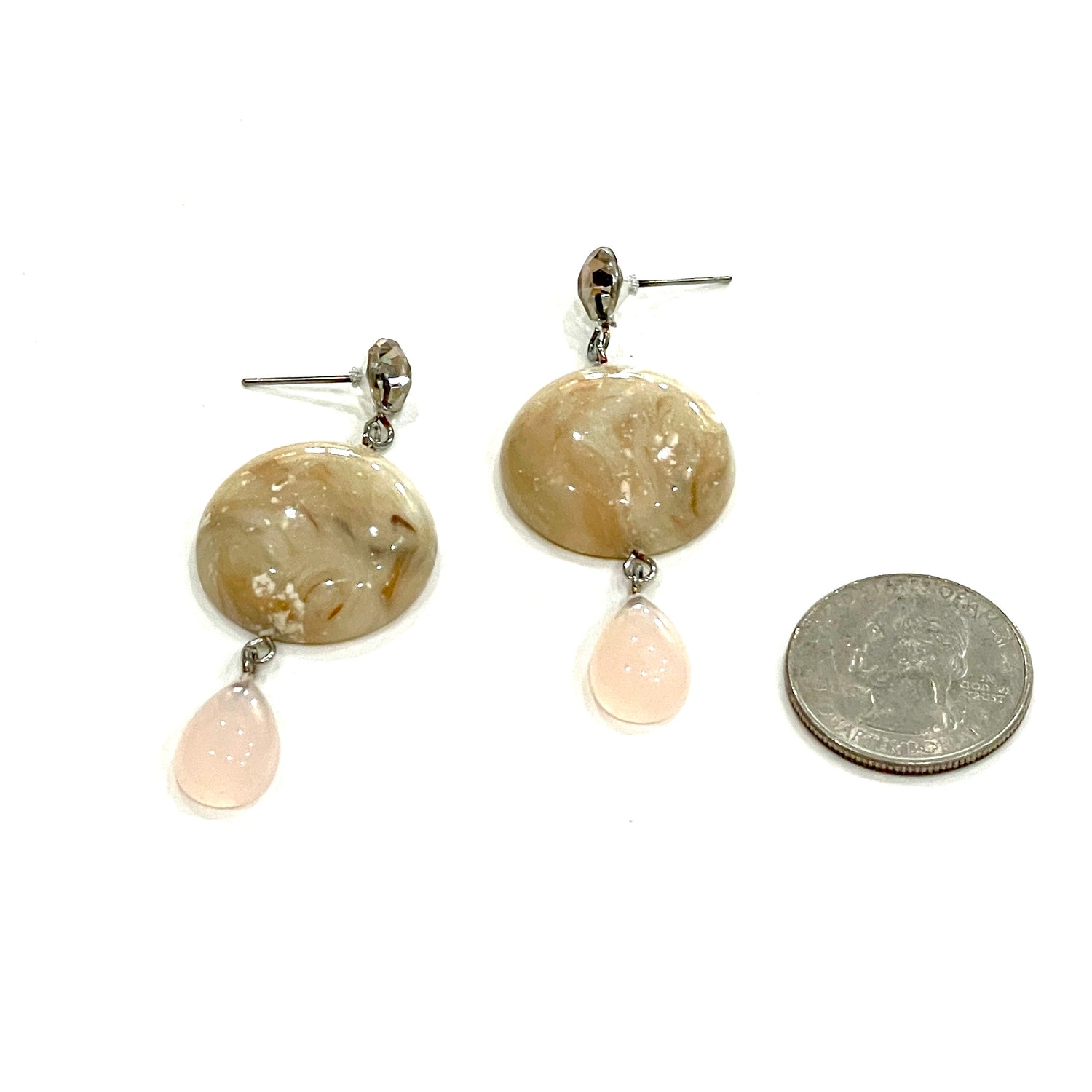 Marbled Bone &amp; Rose Quartz Lucite Trinket Earrings