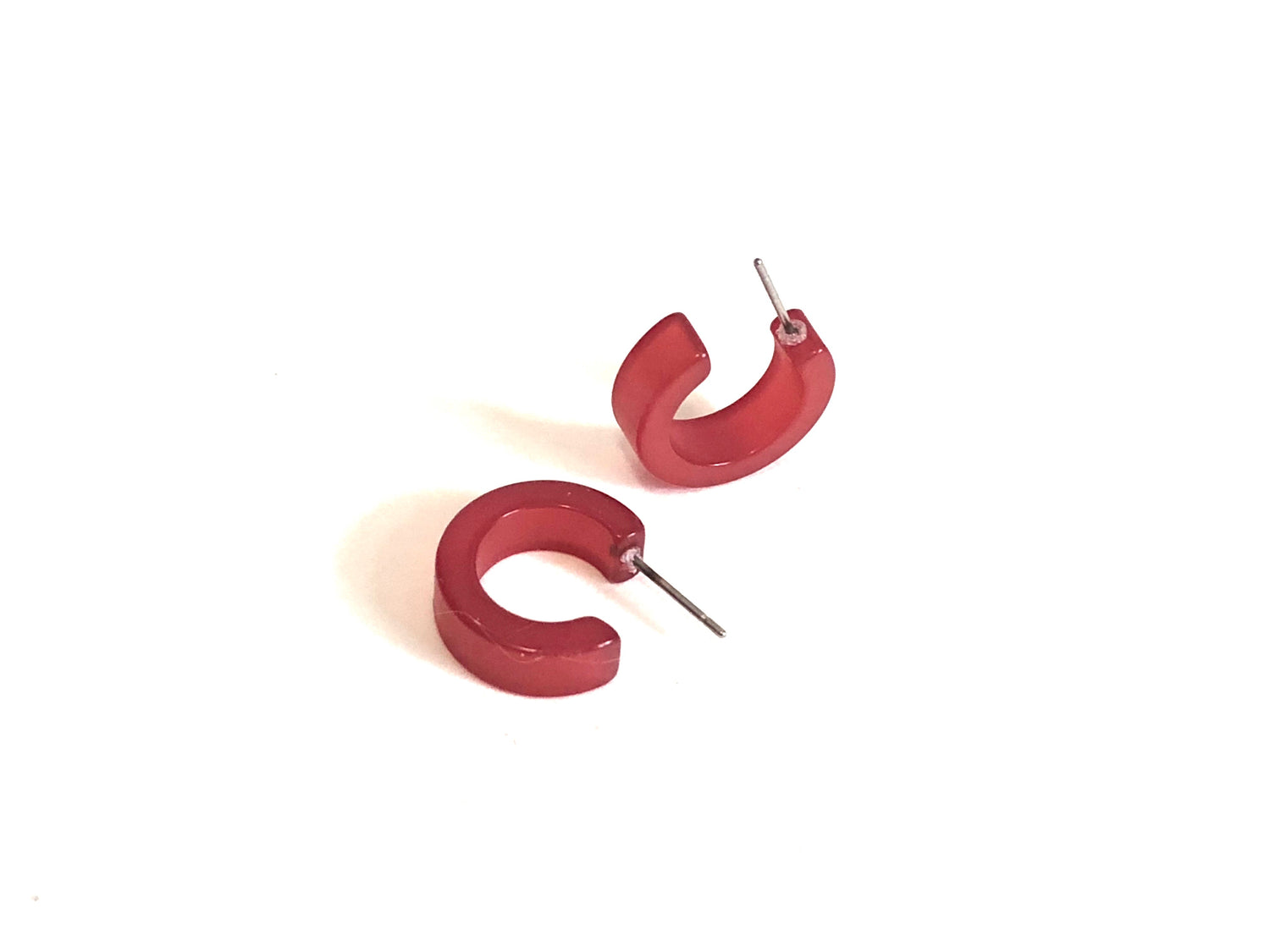 Cranberry Red Moonglow Hugger Hoop Earrings