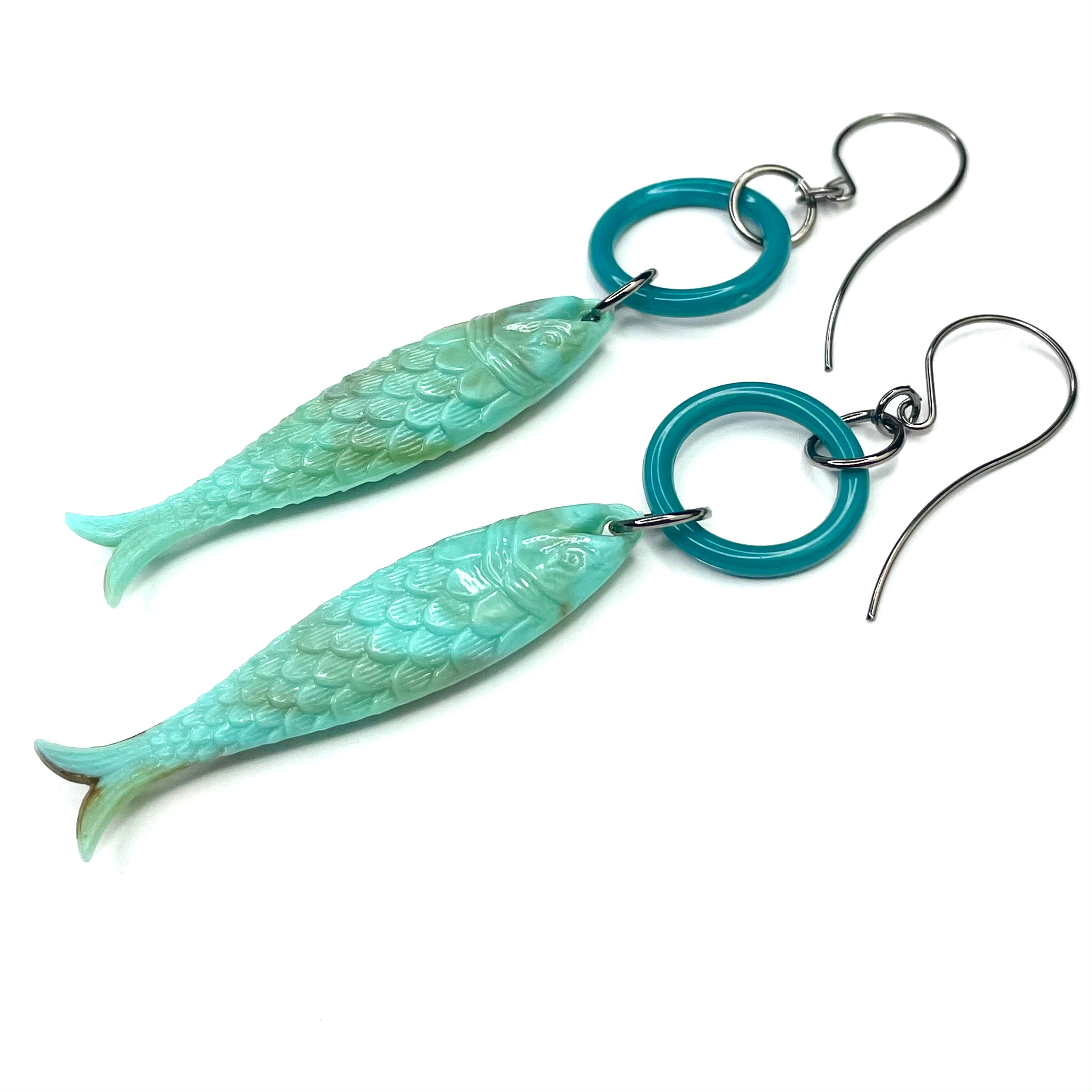 Turquoise &amp; Teal Fish A Lure-Ing Earrings