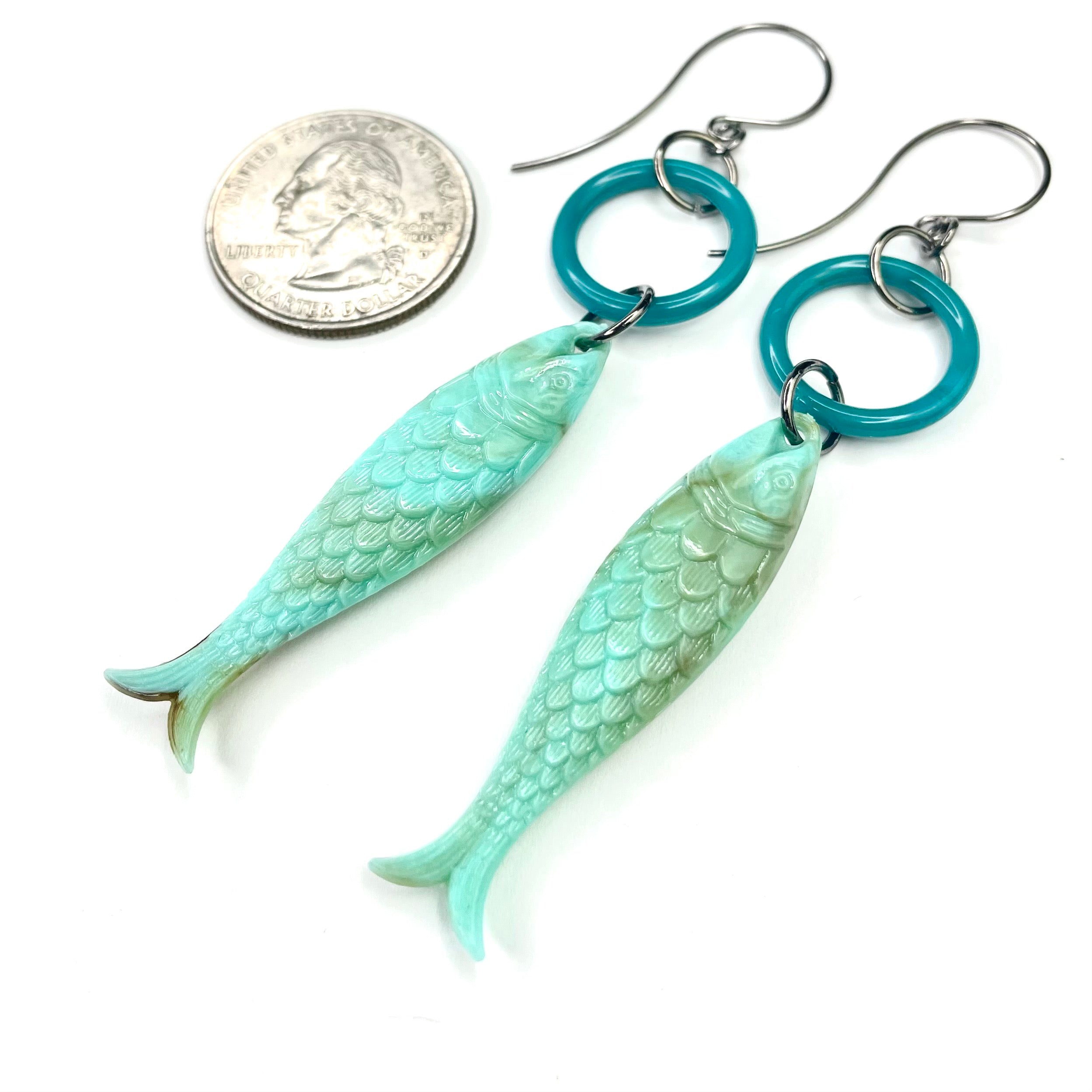 Turquoise &amp; Teal Fish A Lure-Ing Earrings