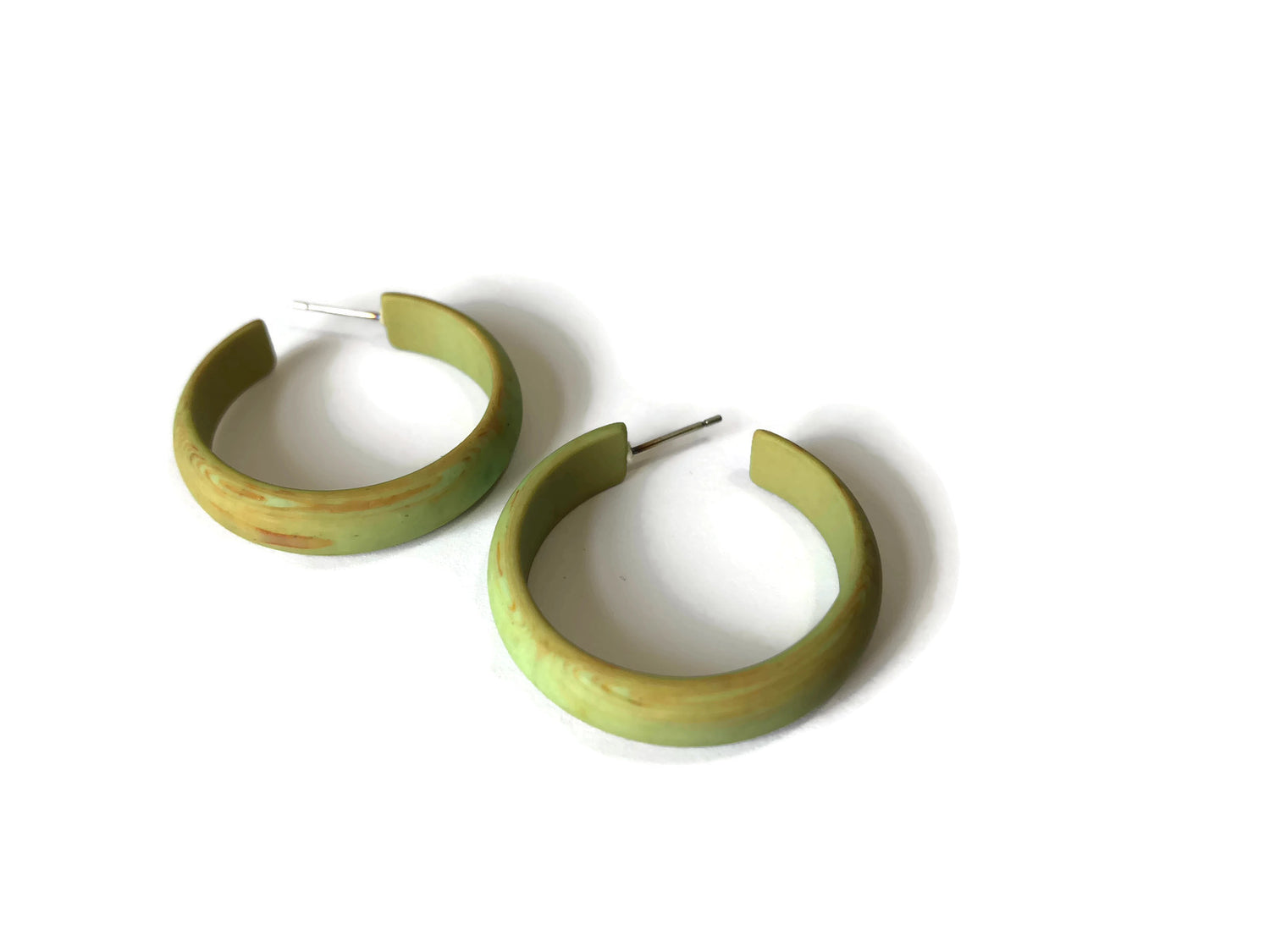 Lime Green Marbled Matte Midi Hoop Earrings