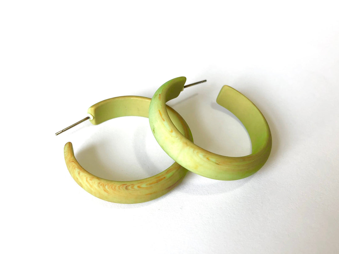 Lime Green Marbled Matte Midi Hoop Earrings